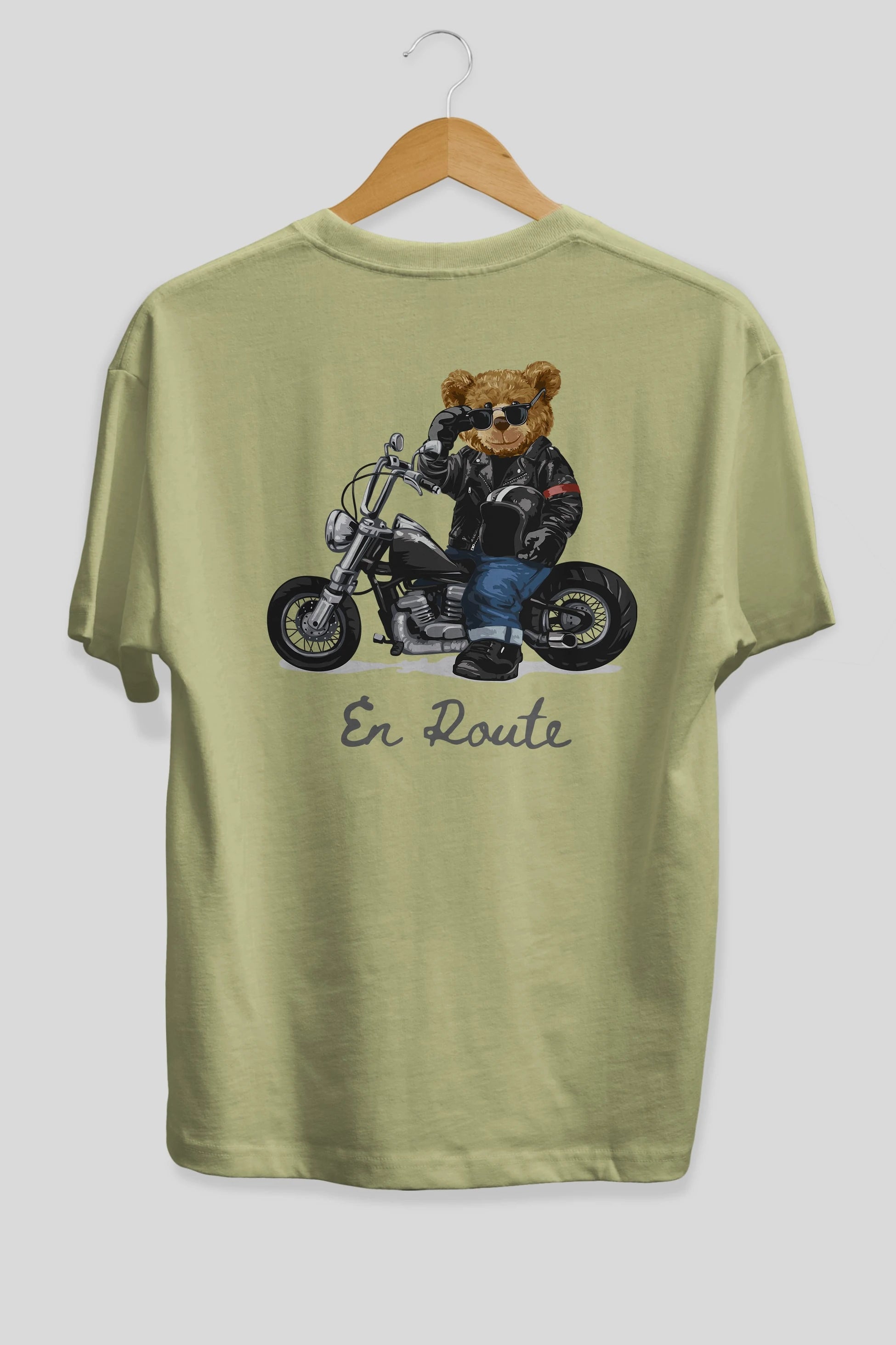Teddy Bear En Route Arka Baskılı Oversize t-shirt Erkek Kadın Unisex %100 Pamuk