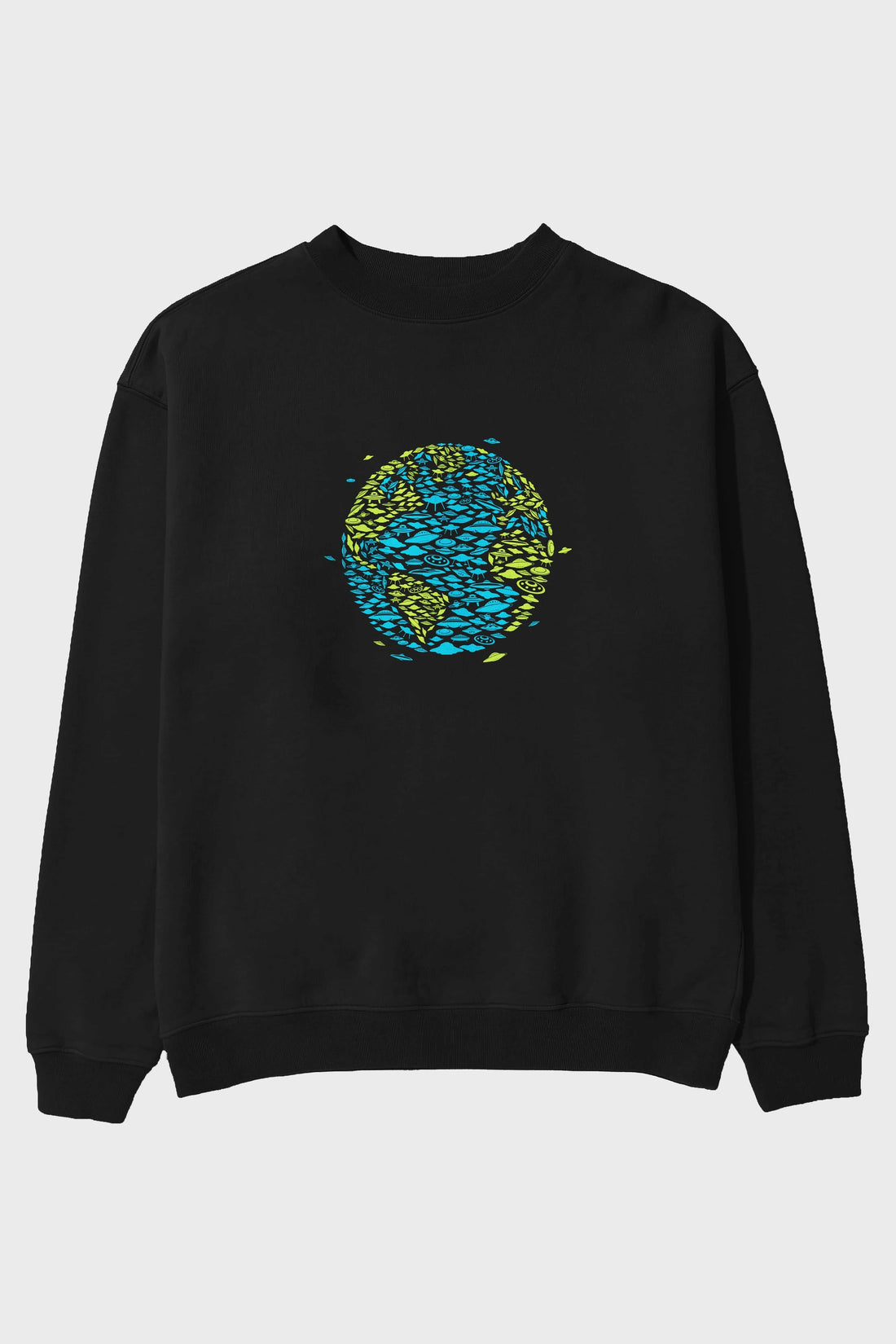 UFO Invasion Ön Baskılı Oversize Sweatshirt Erkek Kadın Unisex