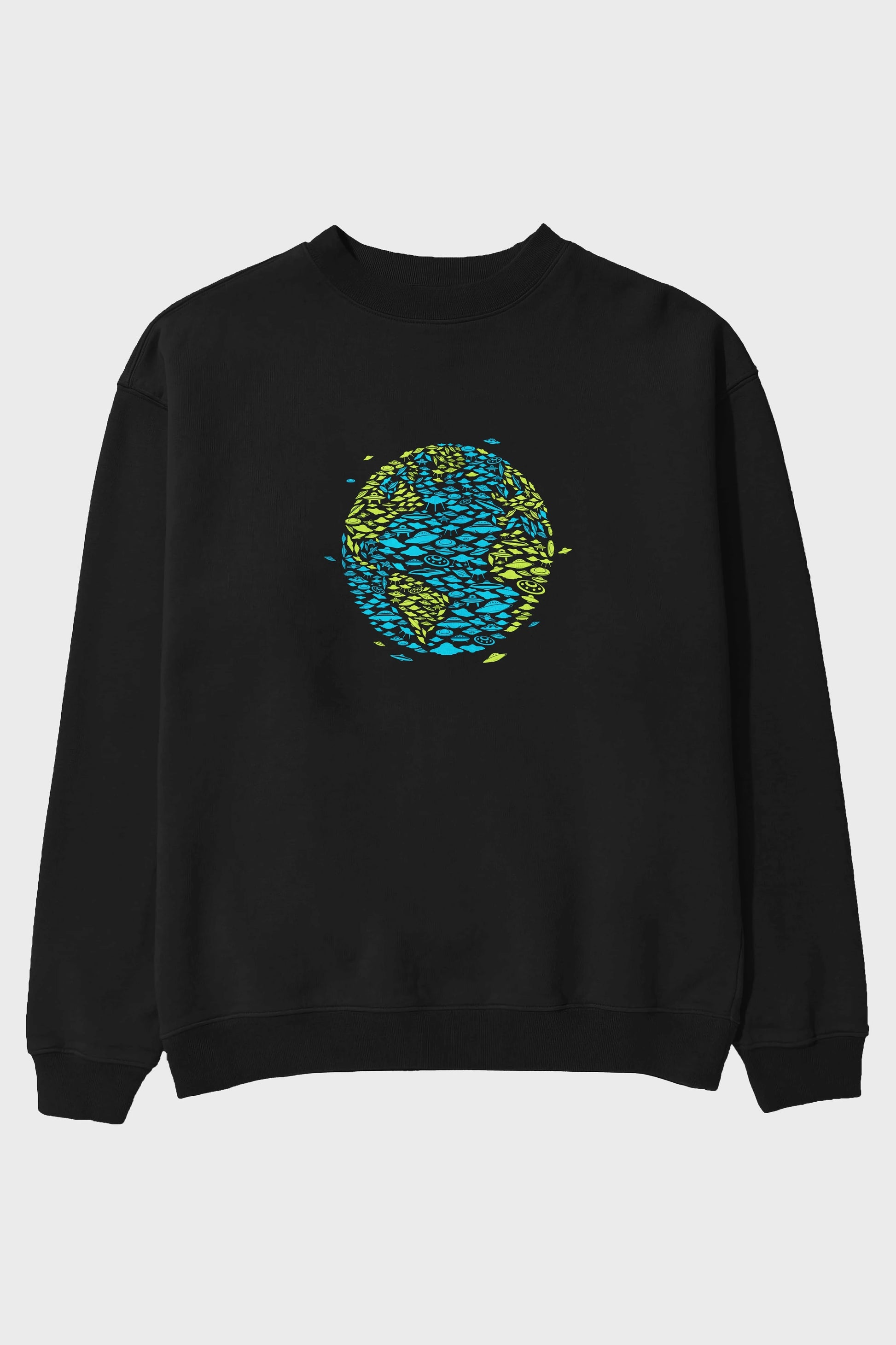 UFO Invasion Ön Baskılı Oversize Sweatshirt Erkek Kadın Unisex