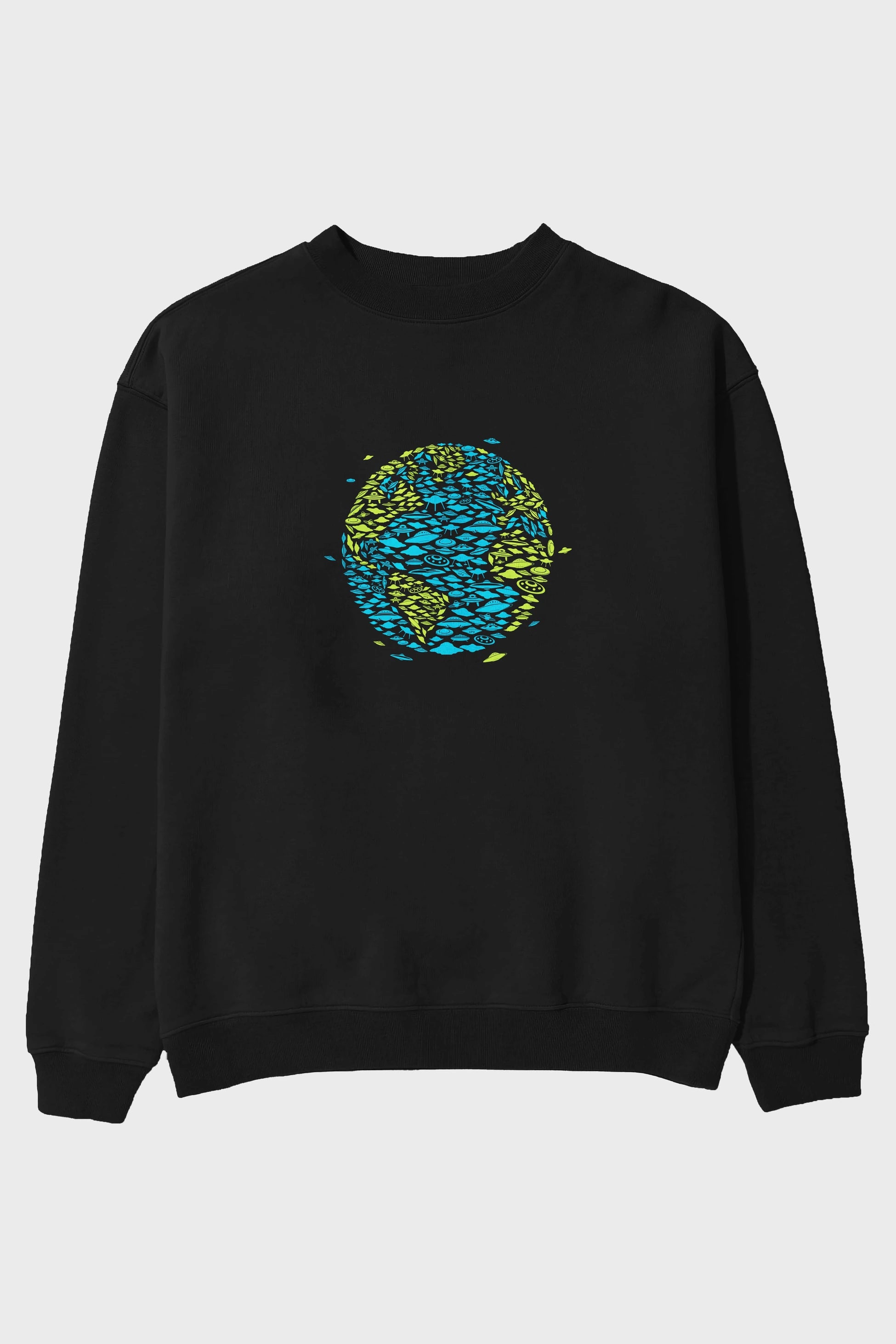 UFO Invasion Ön Baskılı Oversize Sweatshirt Erkek Kadın Unisex