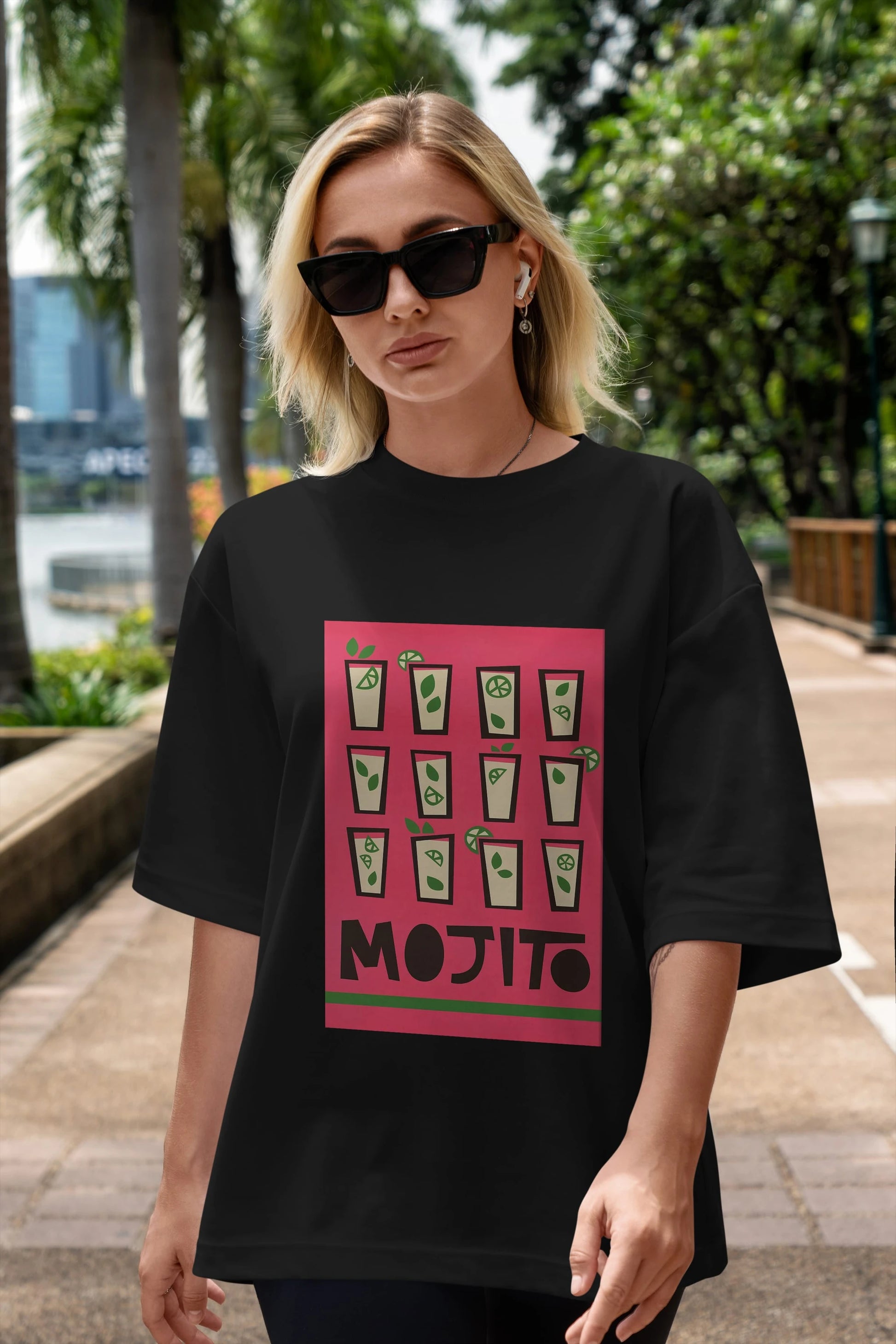 Mojito Ön Baskılı Oversize t-shirt Erkek Kadın Unisex %100 Pamuk Bisiklet Yaka tişort