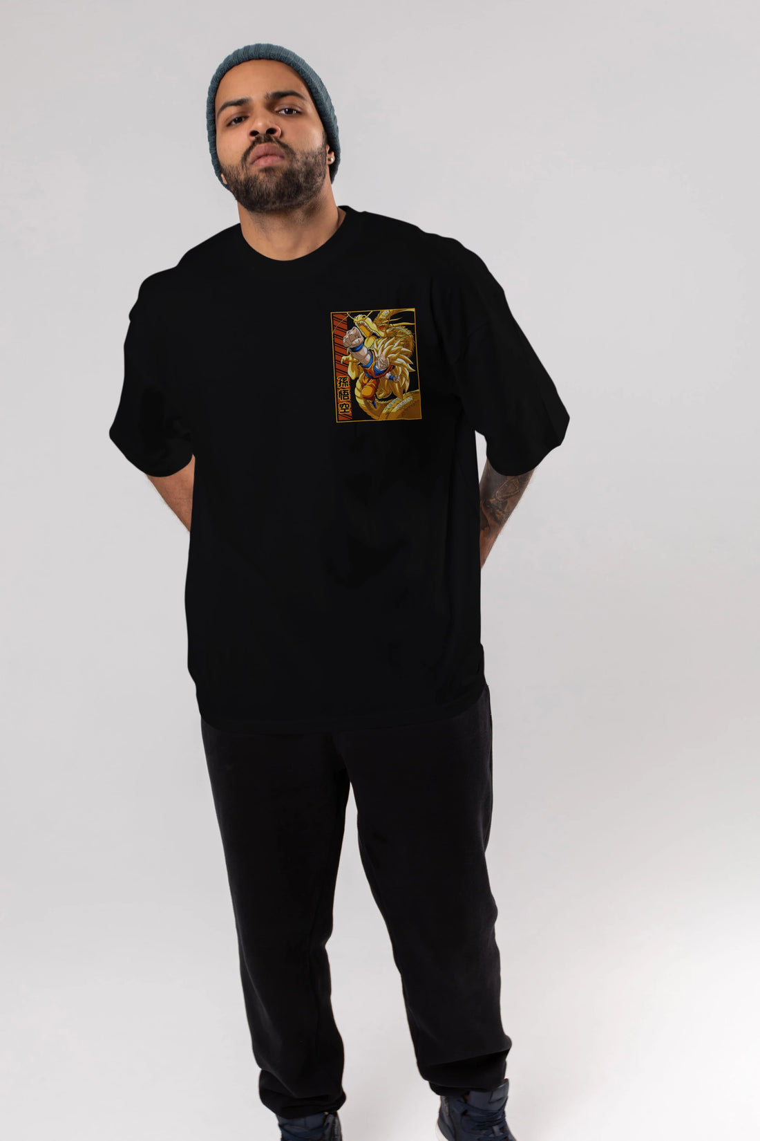 DragonBall Goku Ön Sol Baskılı Oversize t-shirt Erkek Kadın Unisex %100 Pamuk Bisiklet Yaka tişort