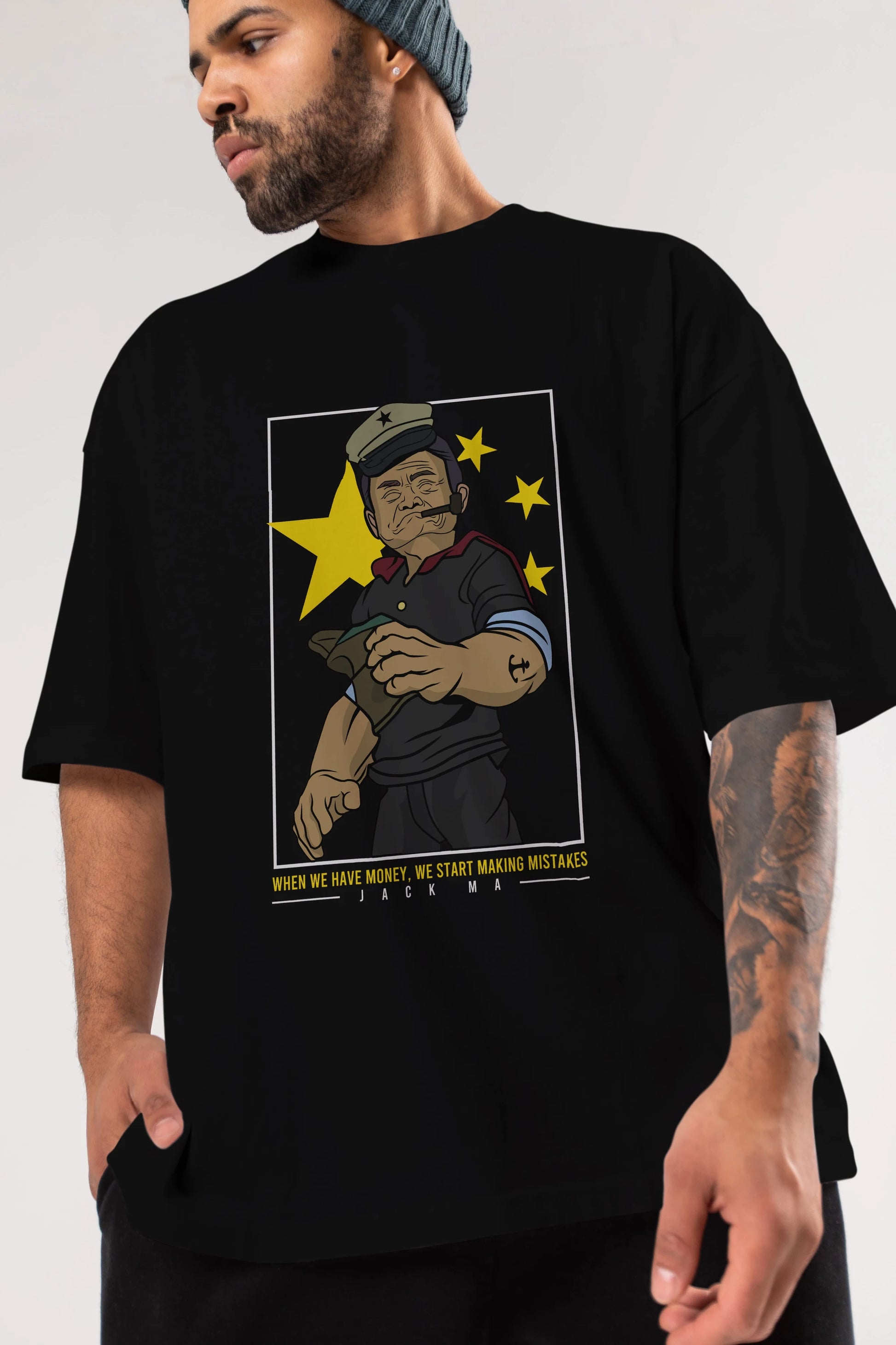 Popeye Jack Ma Ön Baskılı Oversize t-shirt Erkek Kadın Unisex %100 Pamuk tişort