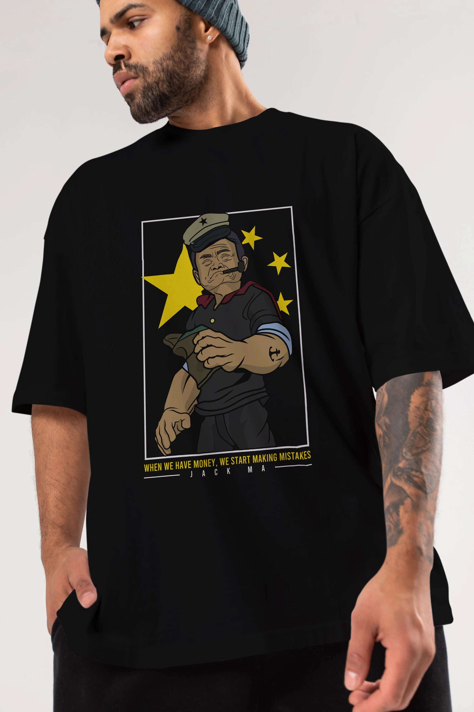 Popeye Jack Ma Ön Baskılı Oversize t-shirt Erkek Kadın Unisex %100 Pamuk tişort
