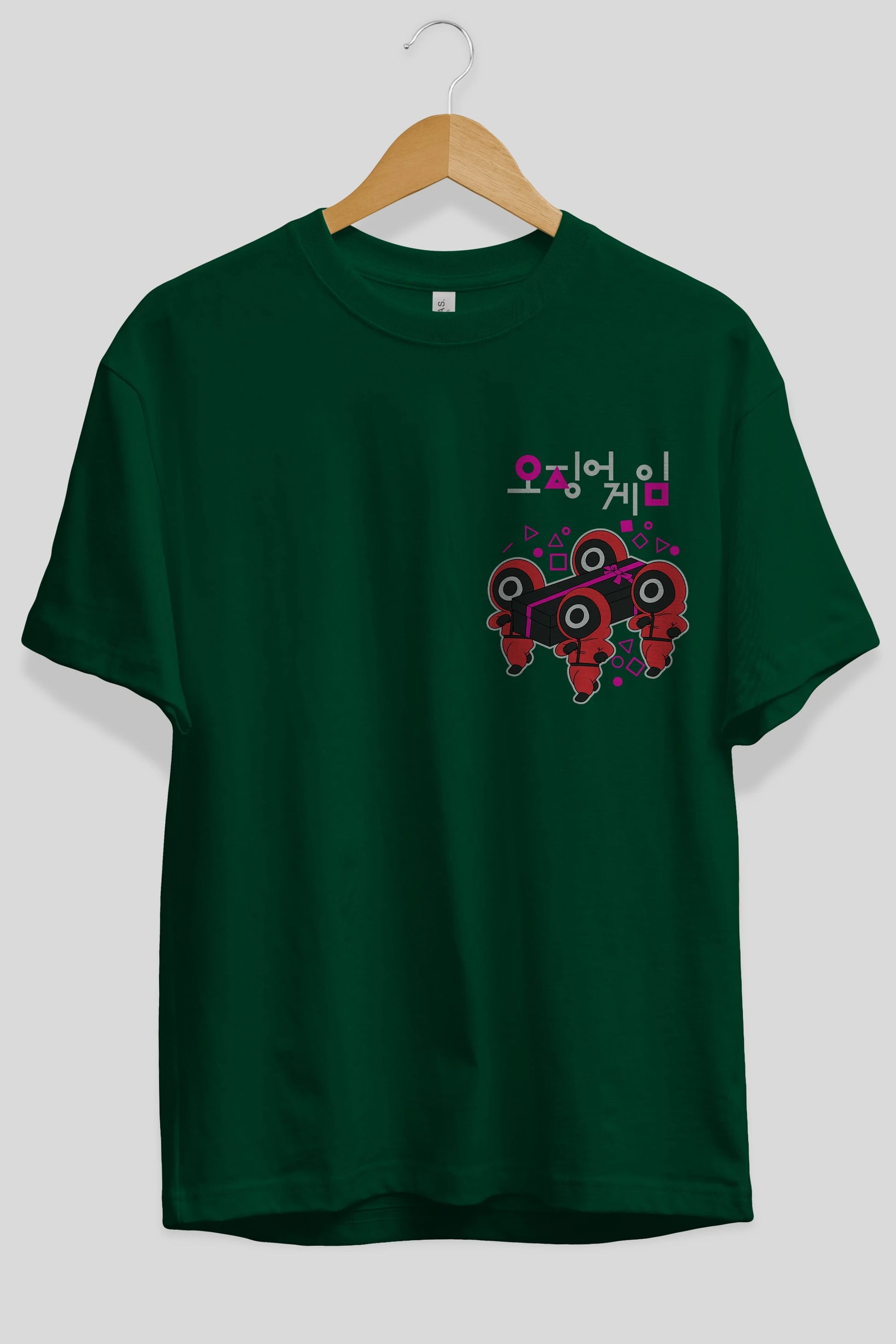Squid Game (6) Ön Sol Baskılı Oversize t-shirt Erkek Kadın Unisex %100 Pamuk Bisiklet Yaka tişort