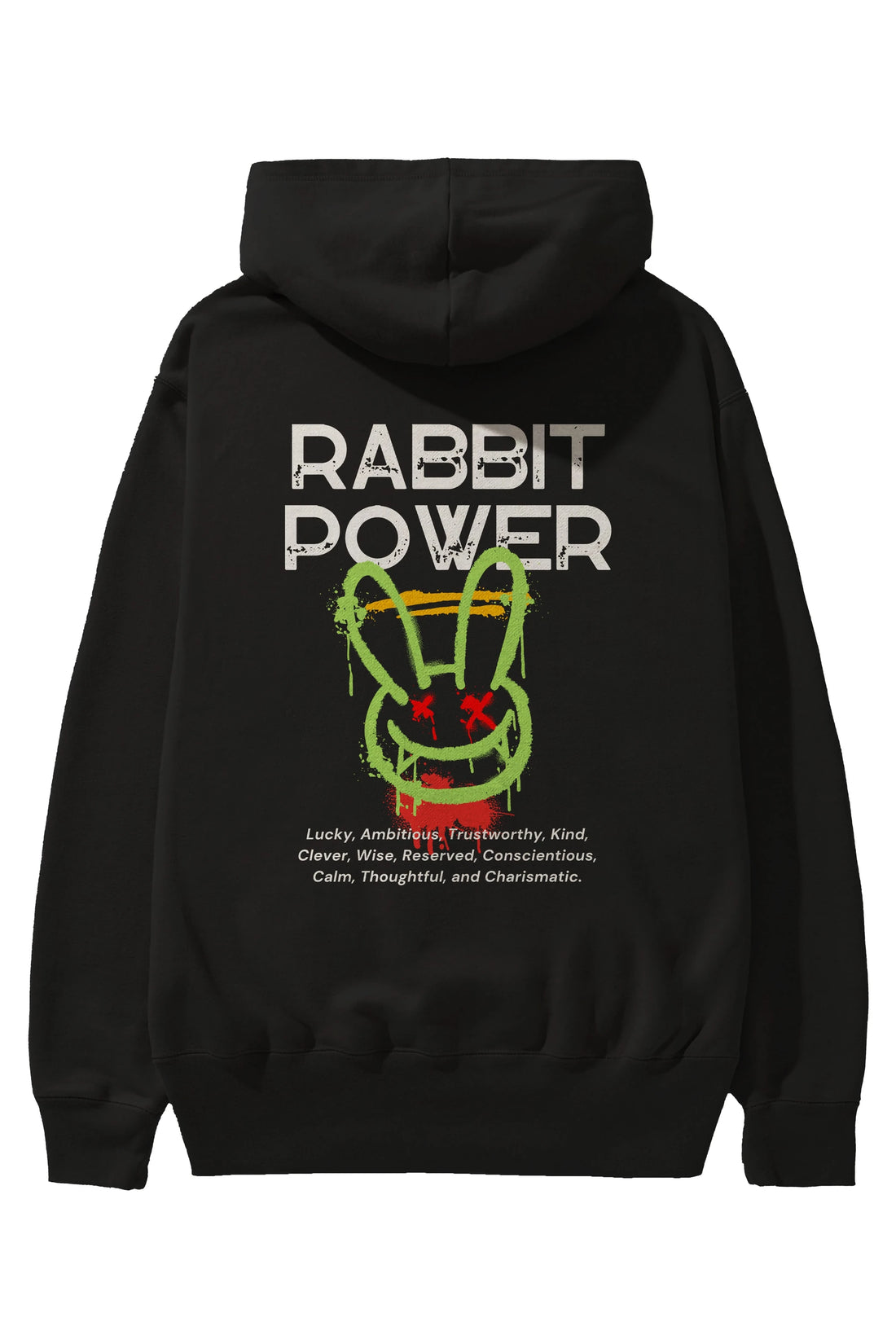 Rabbit Power Yazılı Arka Baskılı Oversize Hoodie Kapüşonlu Sweatshirt Erkek Kadın Unisex