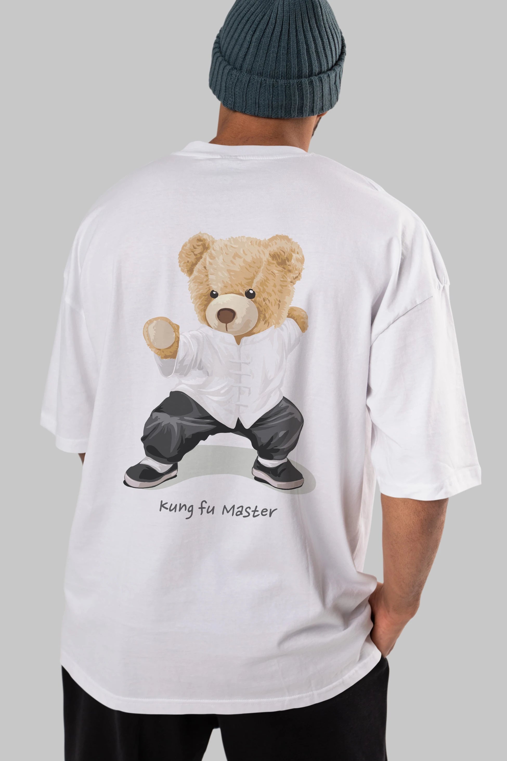 Teddy Bear Kung Fu Master Arka Baskılı Oversize t-shirt Erkek Kadın Unisex %100 Pamuk
