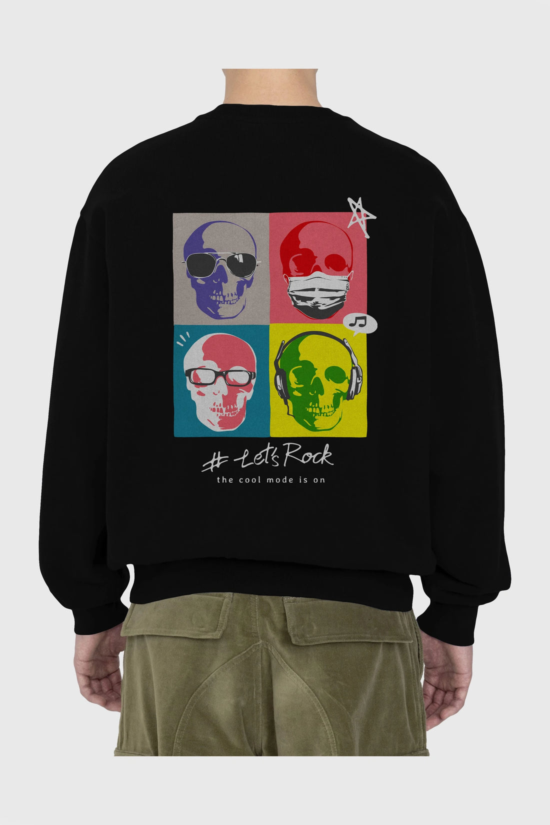 Lets Rock Arka Baskılı Oversize Sweatshirt Erkek Kadın Unisex