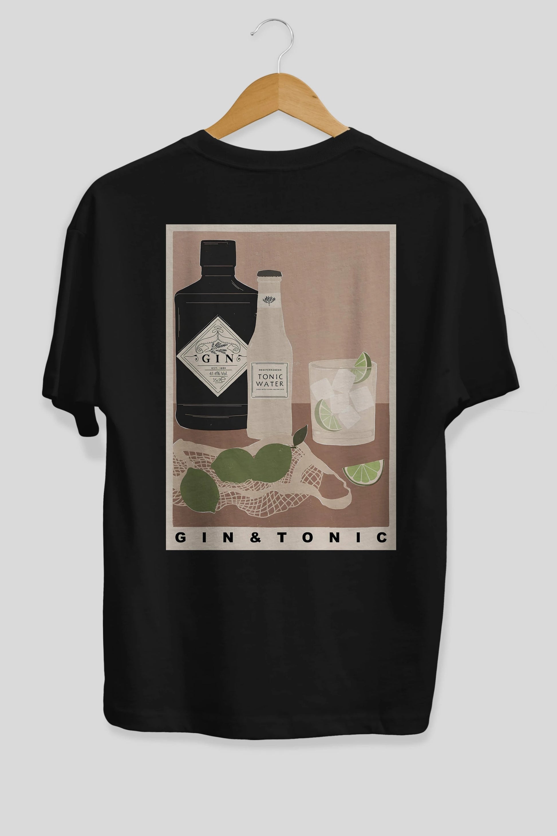 Gin Tonic Arka Baskılı Oversize t-shirt Erkek Kadın Unisex %100 Pamuk Bisiklet Yaka tişort