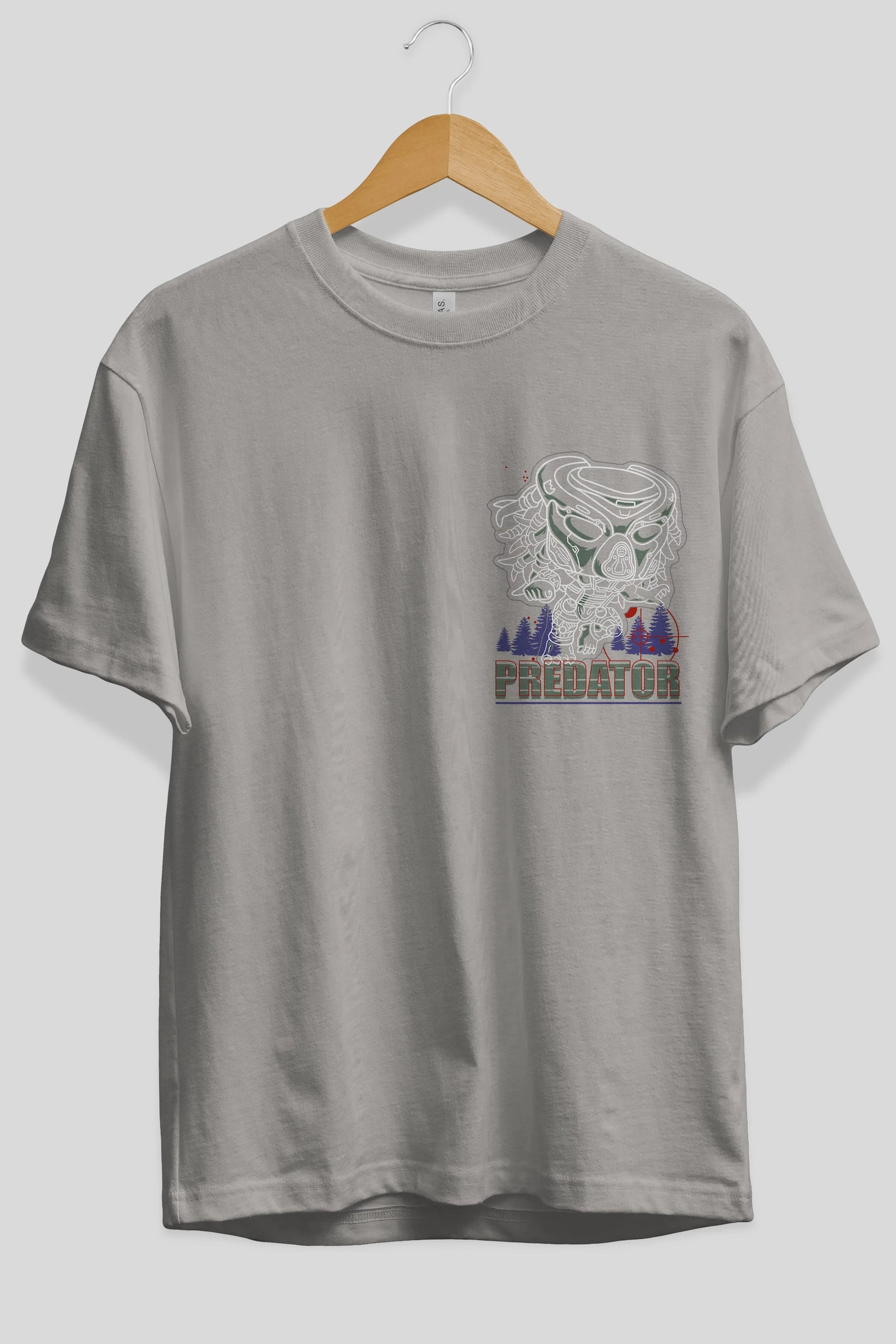 Predator Ön Sol Baskılı Oversize t-shirt Erkek Kadın Unisex %100 Pamuk Bisiklet Yaka tişort