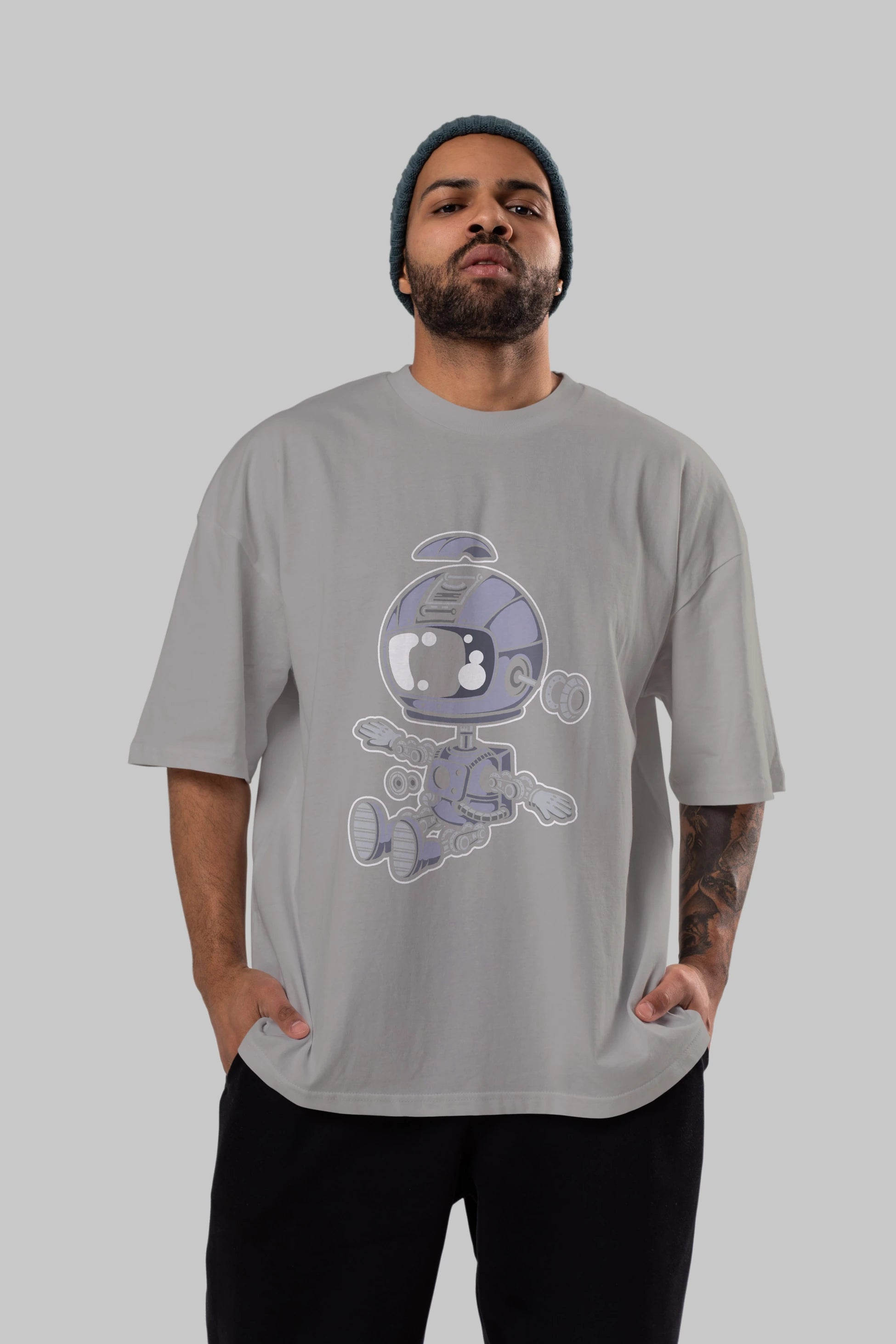 Astronaut Robot Ön Baskılı Oversize t-shirt Erkek Kadın Unisex