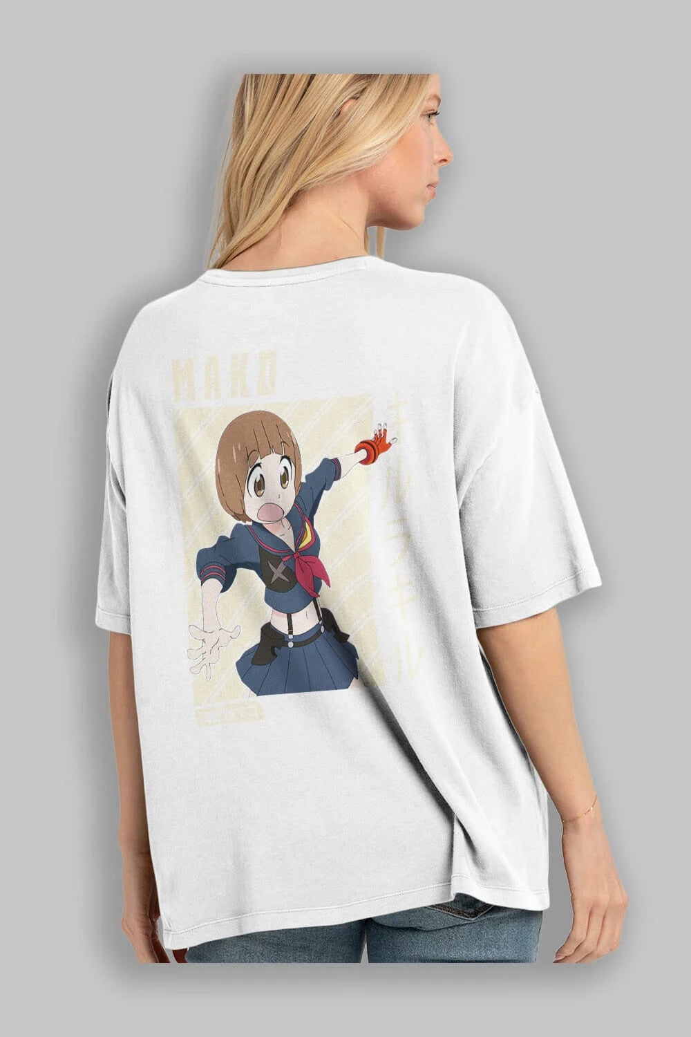 Mako Mankanshoku 1 Anime Arka Baskılı Oversize t-shirt Erkek Kadın Unisex