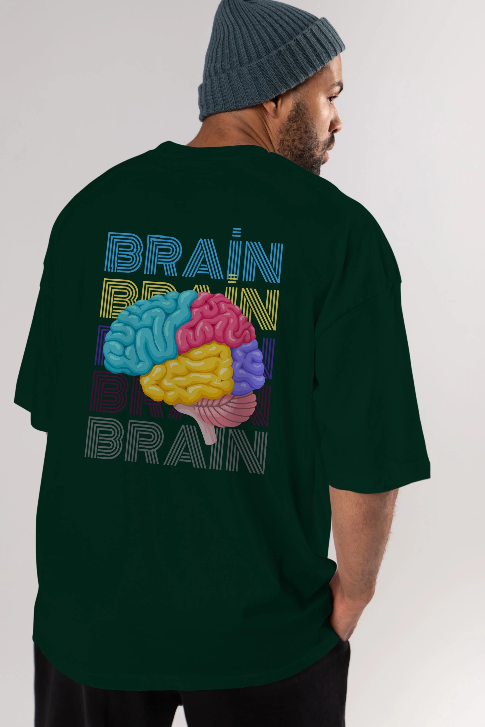 Brain Yazılı Arka Baskılı Oversize t-shirt Erkek Kadın Unisex