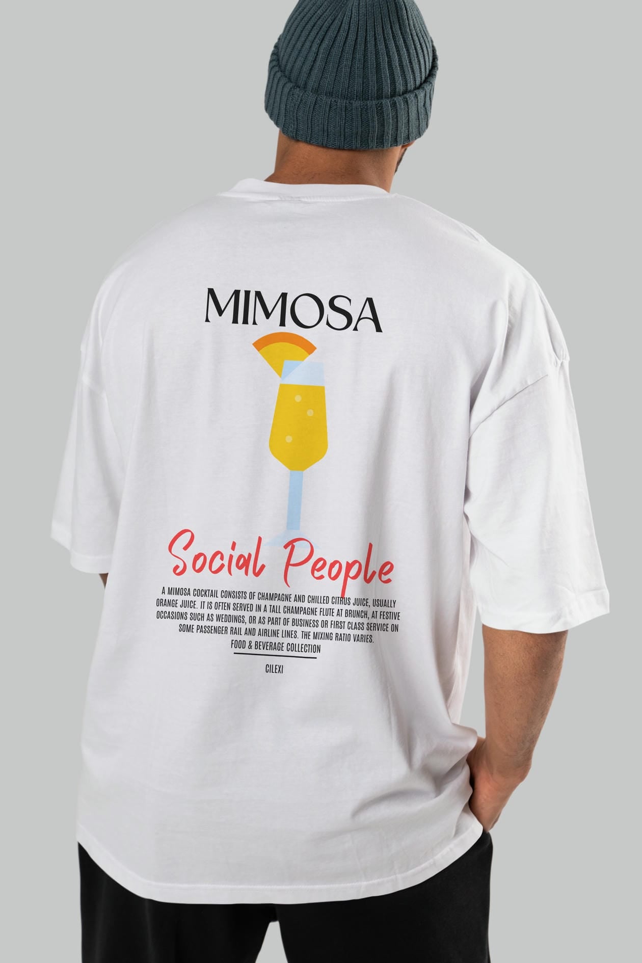 Mimosa Kokteyl Serisi Baskılı Oversize t-shirt Erkek Kadın Unisex %100 Pamuk Bisiklet Yaka tişort