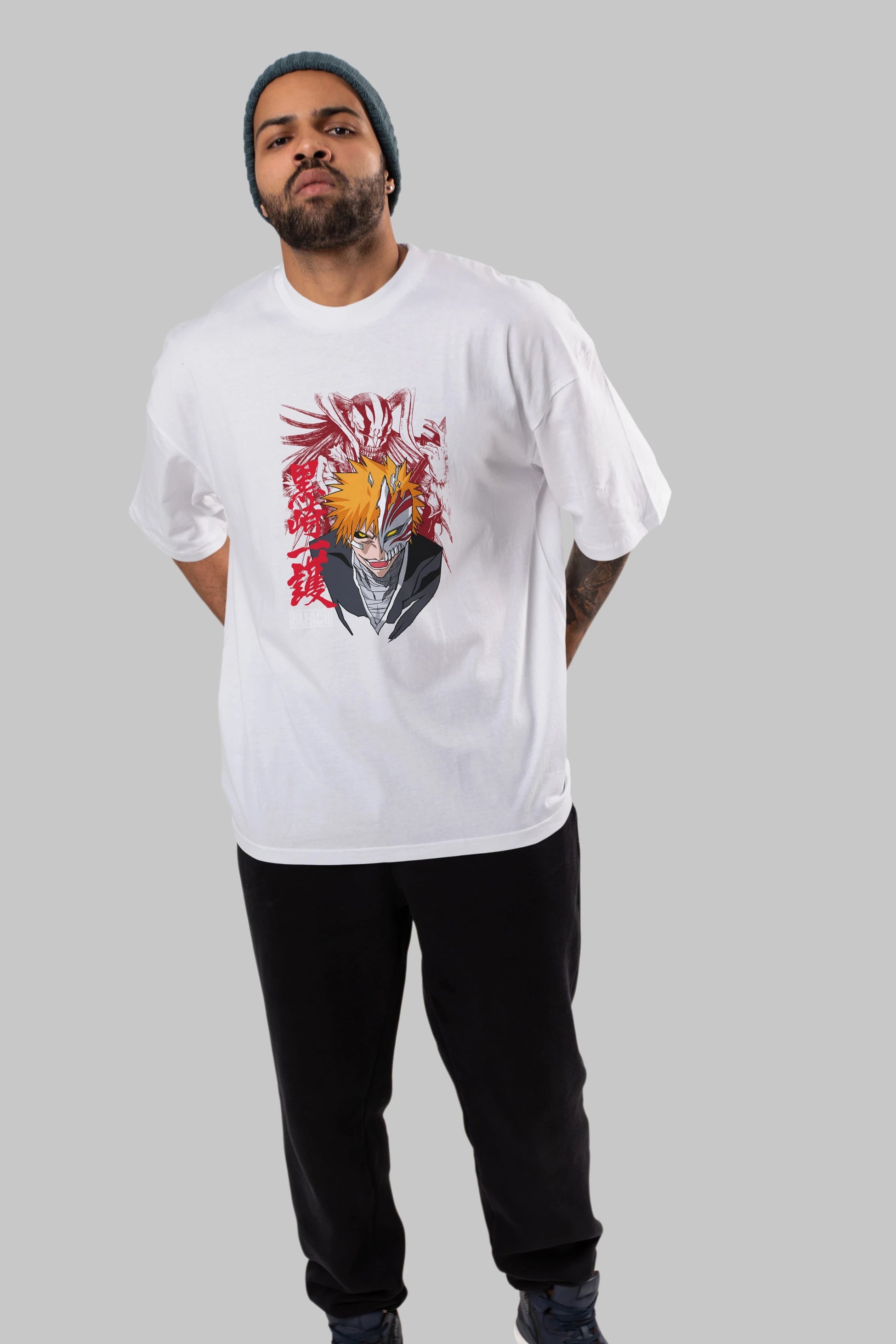 ICHIGO KUROSAKI VIZARD Anime Ön Baskılı Oversize t-shirt %100 pamuk Erkek Kadın Unisex