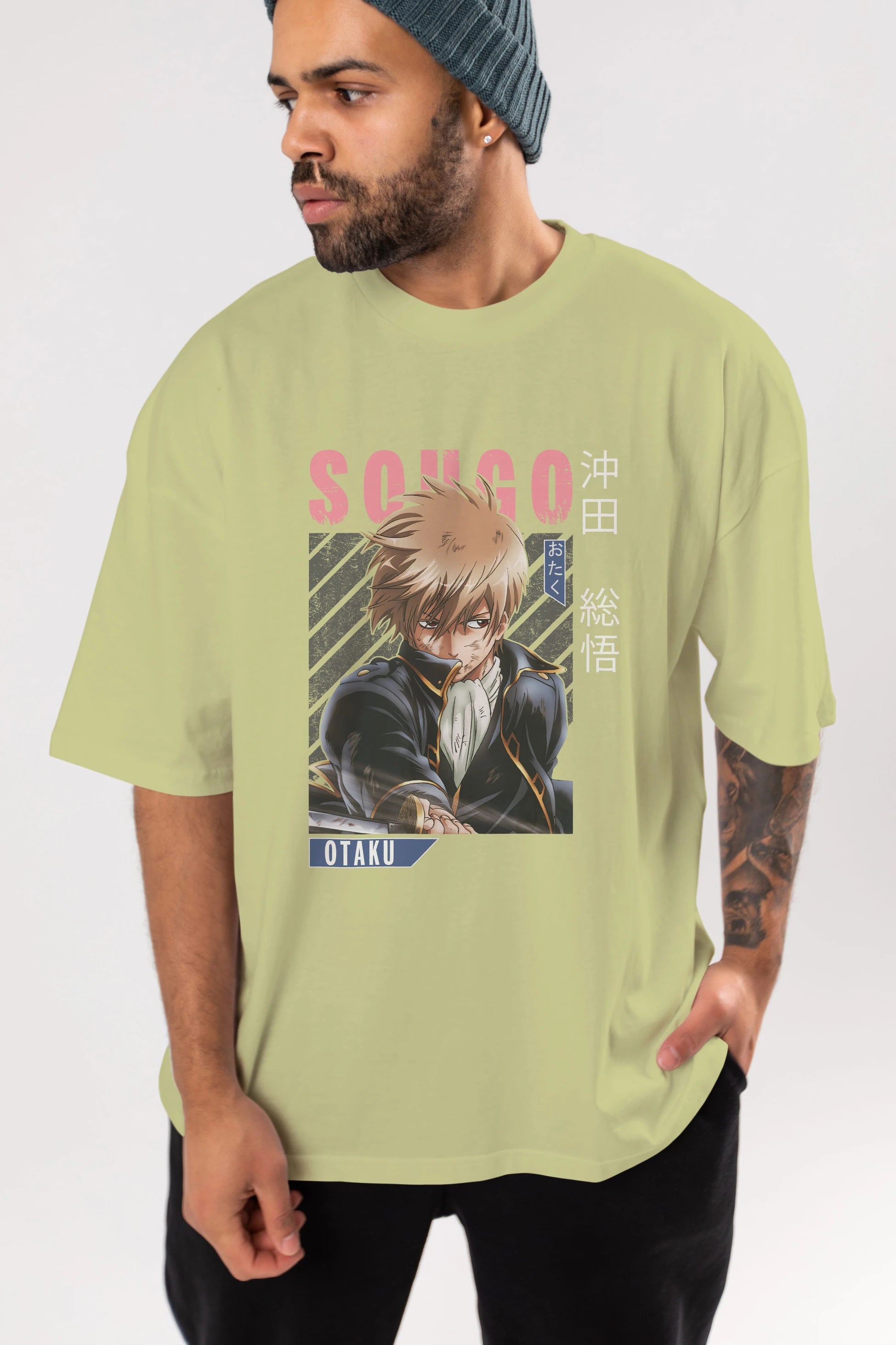 Sougo Okita GINTAMA Anime Ön Baskılı Oversize t-shirt %100 pamuk Erkek Kadın Unisex