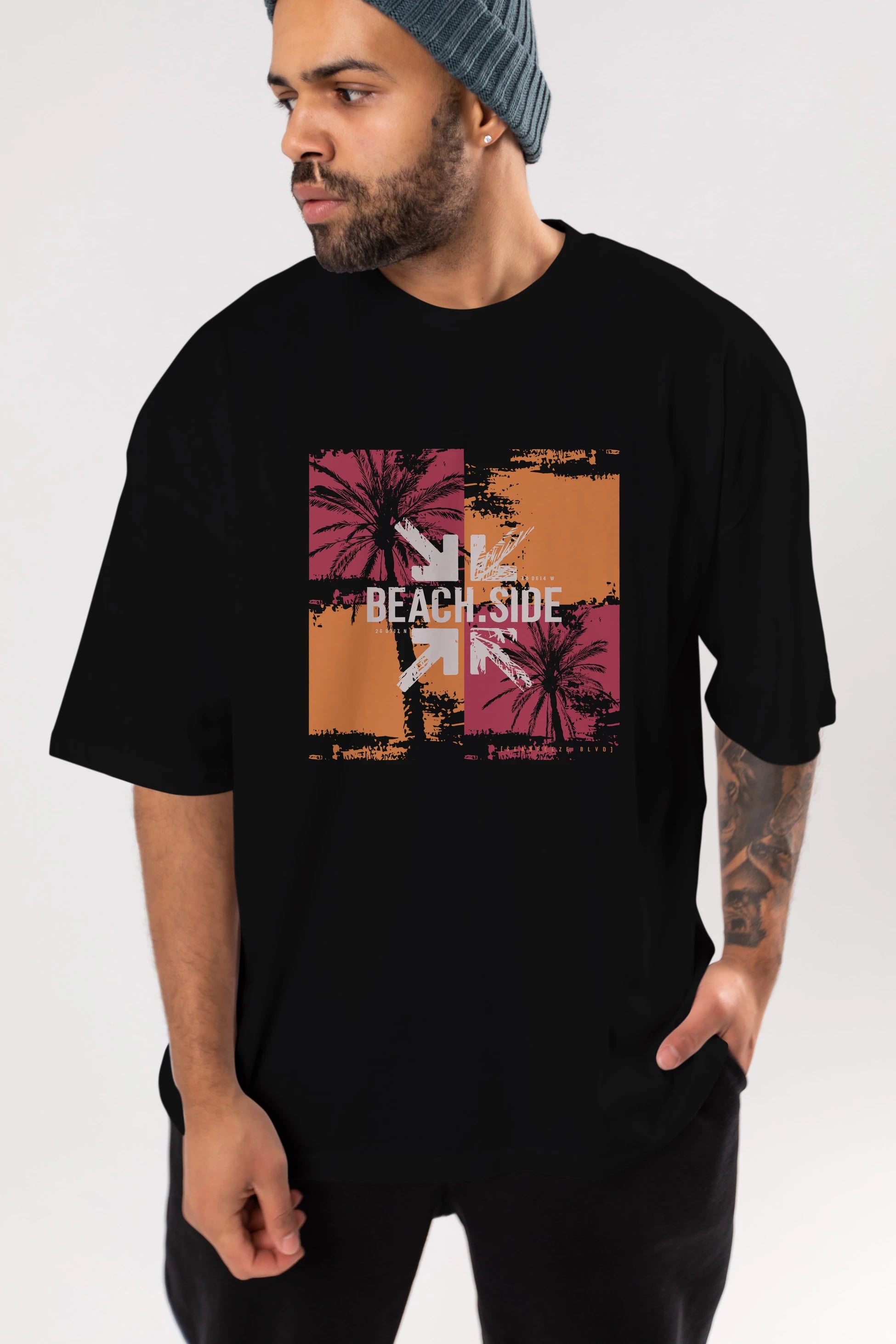 Beach Side Ön Baskılı Oversize t-shirt Erkek Kadın Unisex