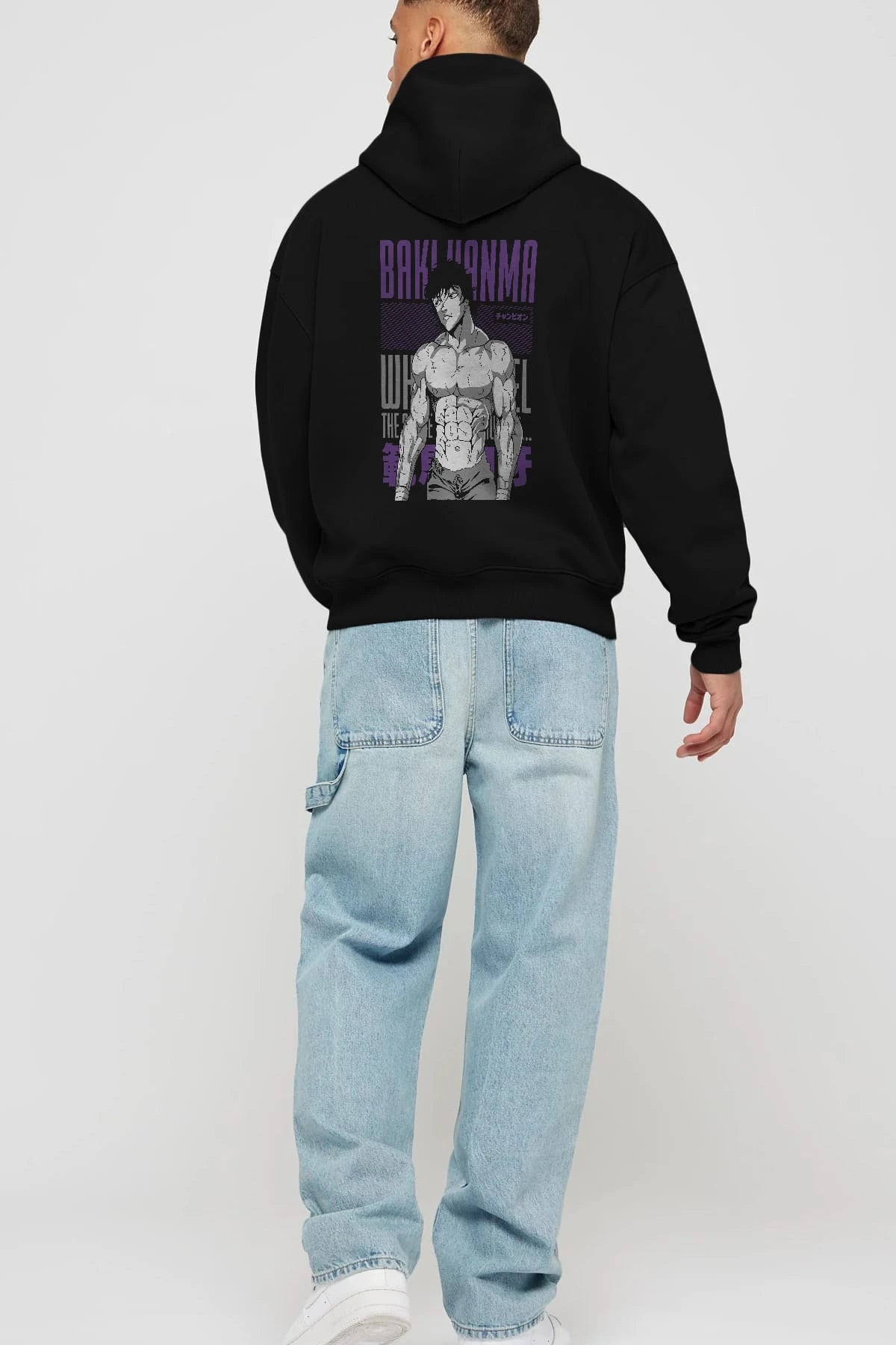 BAKI HANMA (2) Anime Arka Baskılı Hoodie Oversize Kapüşonlu Sweatshirt Erkek Kadın Unisex