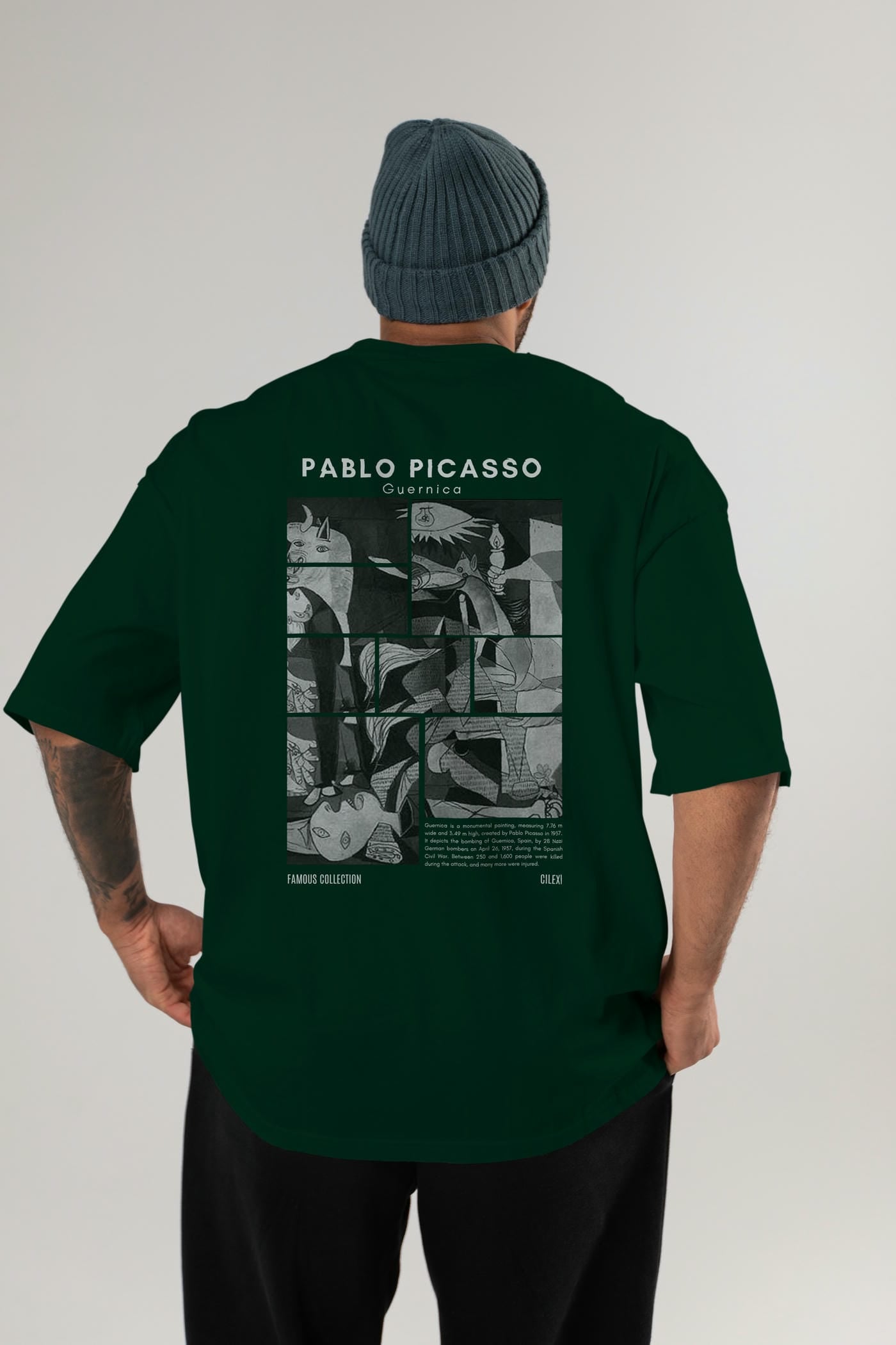 Pablo Picasso Guernica Arka Baskılı Oversize t-shirt Erkek Kadın Bisiklet Yaka Pamuk tişort