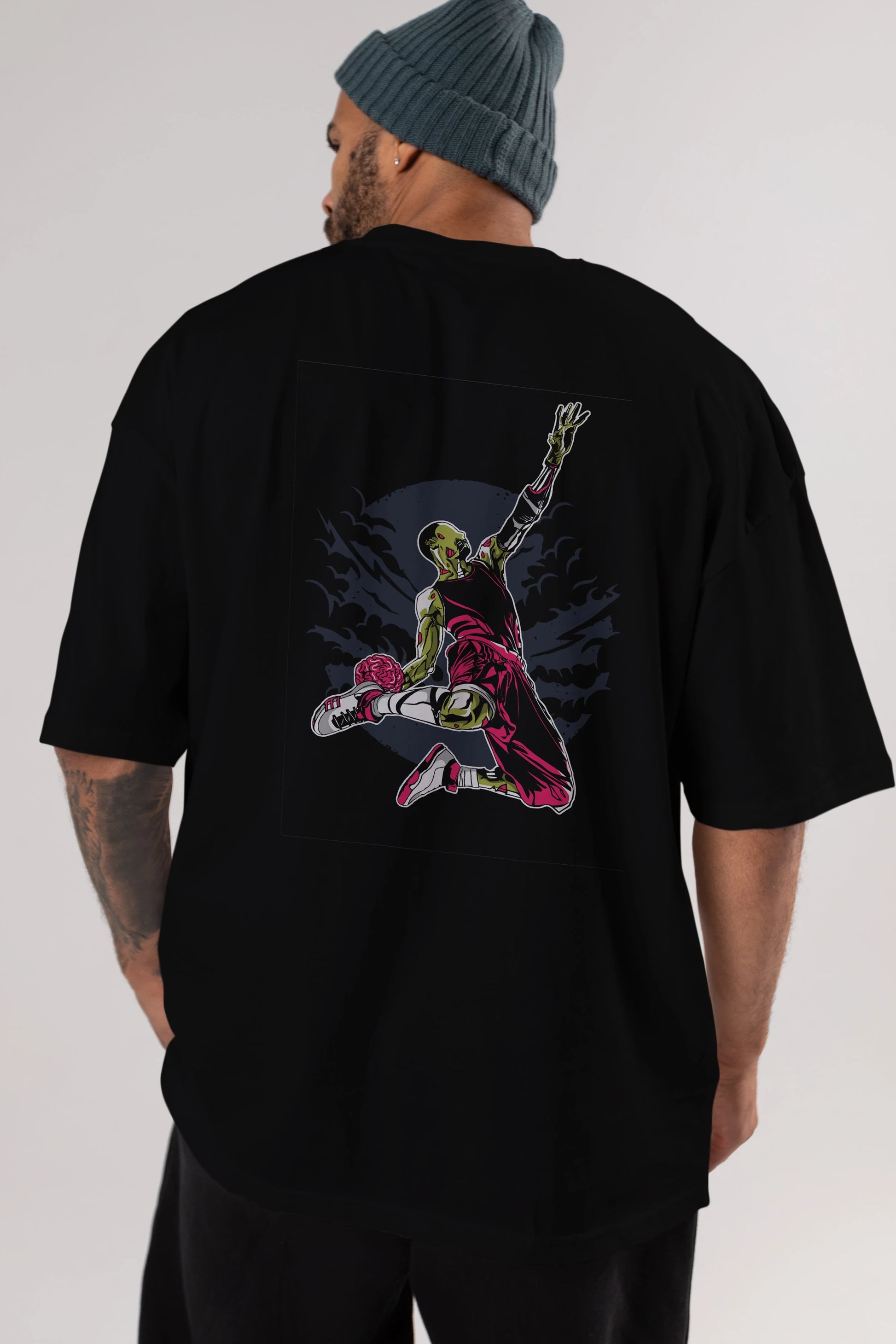 Zombie Slam Dunk Arka Baskılı Oversize t-shirt Erkek Kadın Unisex %100 Pamuk