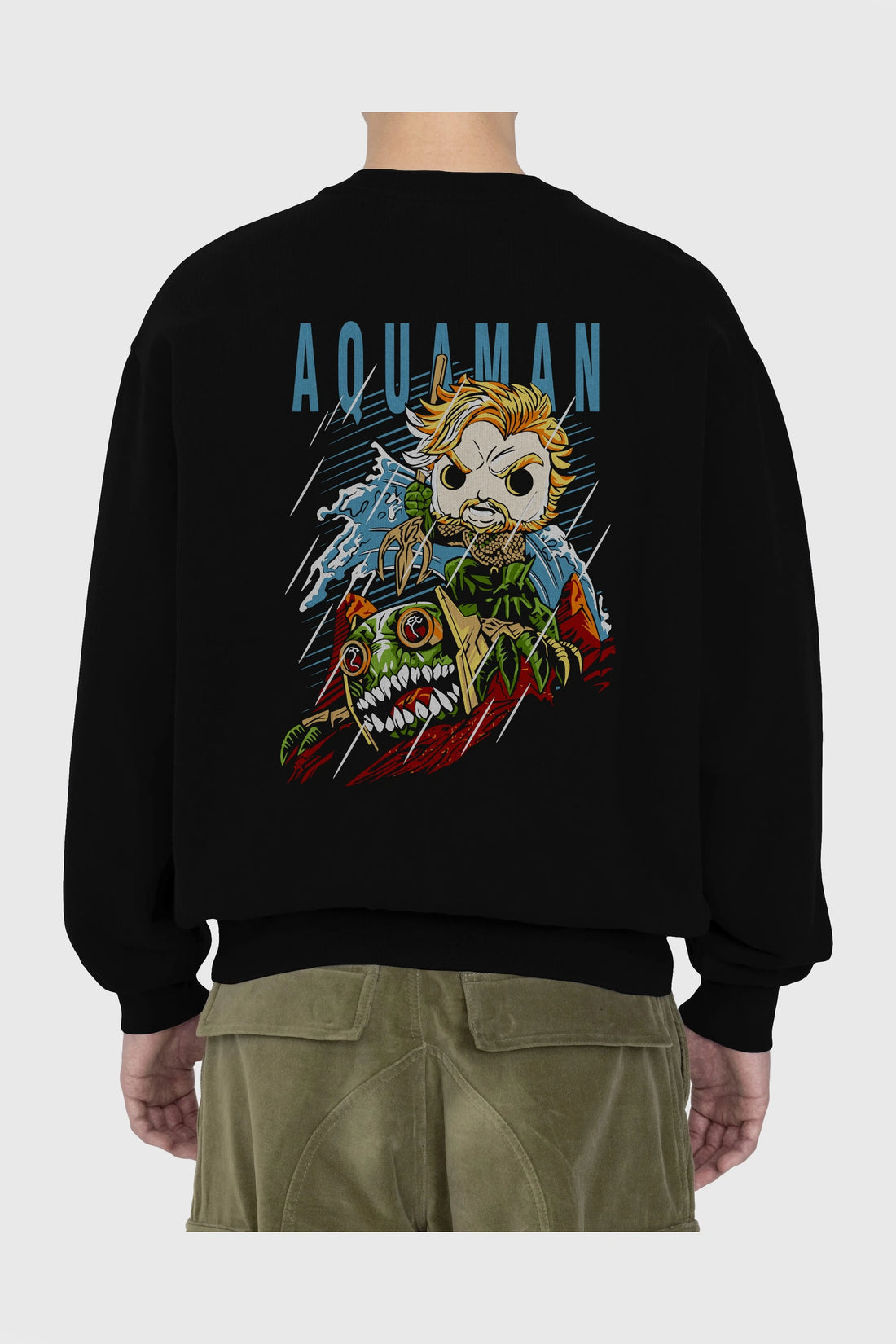 Aquaman Arka Baskılı Oversize Sweatshirt Erkek Kadın Unisex