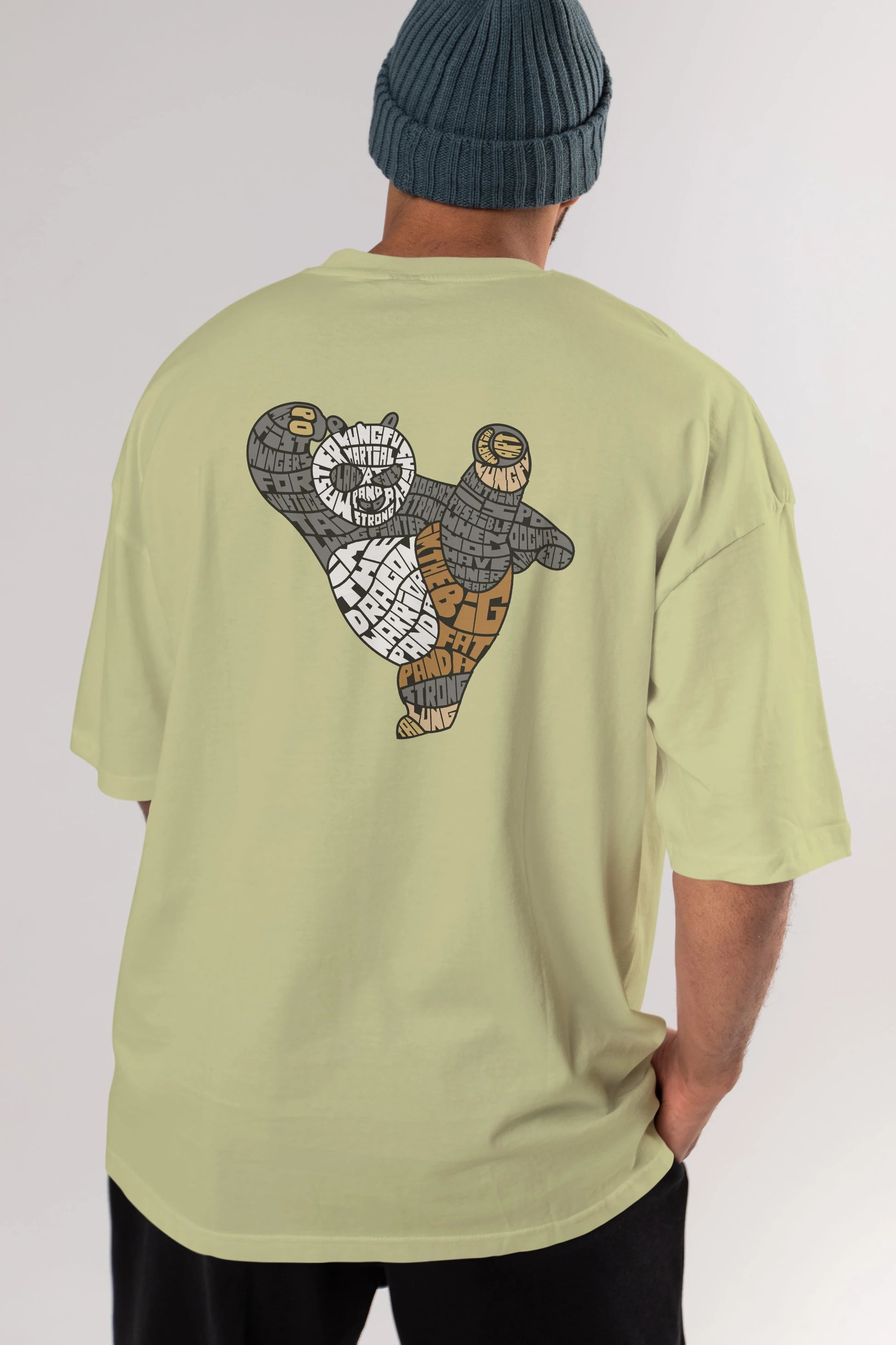 Warrior Panda Arka Baskılı Oversize t-shirt %100 pamuk Erkek Kadın Unisex