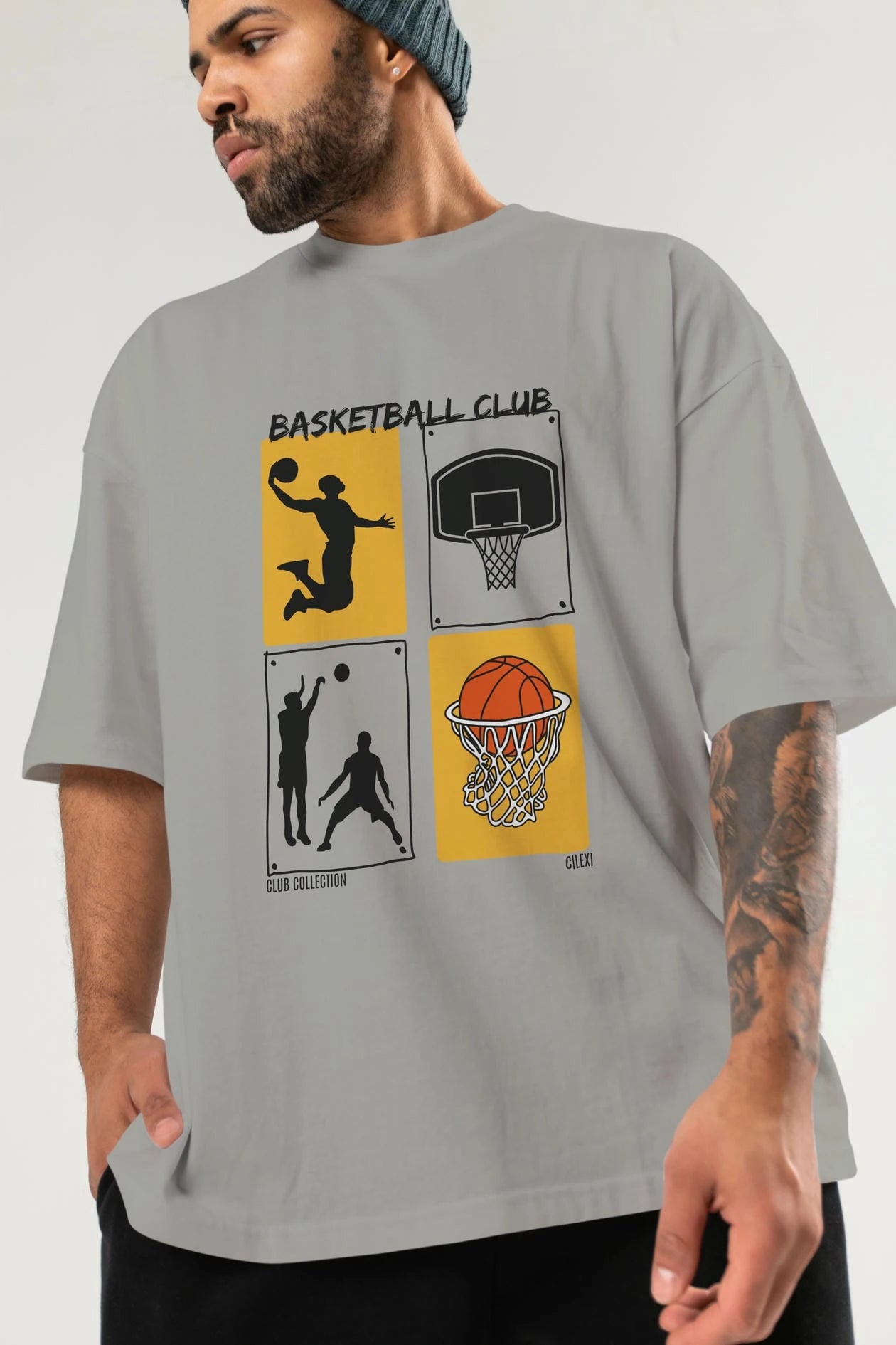 Basketball Club ön Baskılı Oversize t-shirt Erkek Kadın %100 Pamuk Bisiklet Yaka tişort