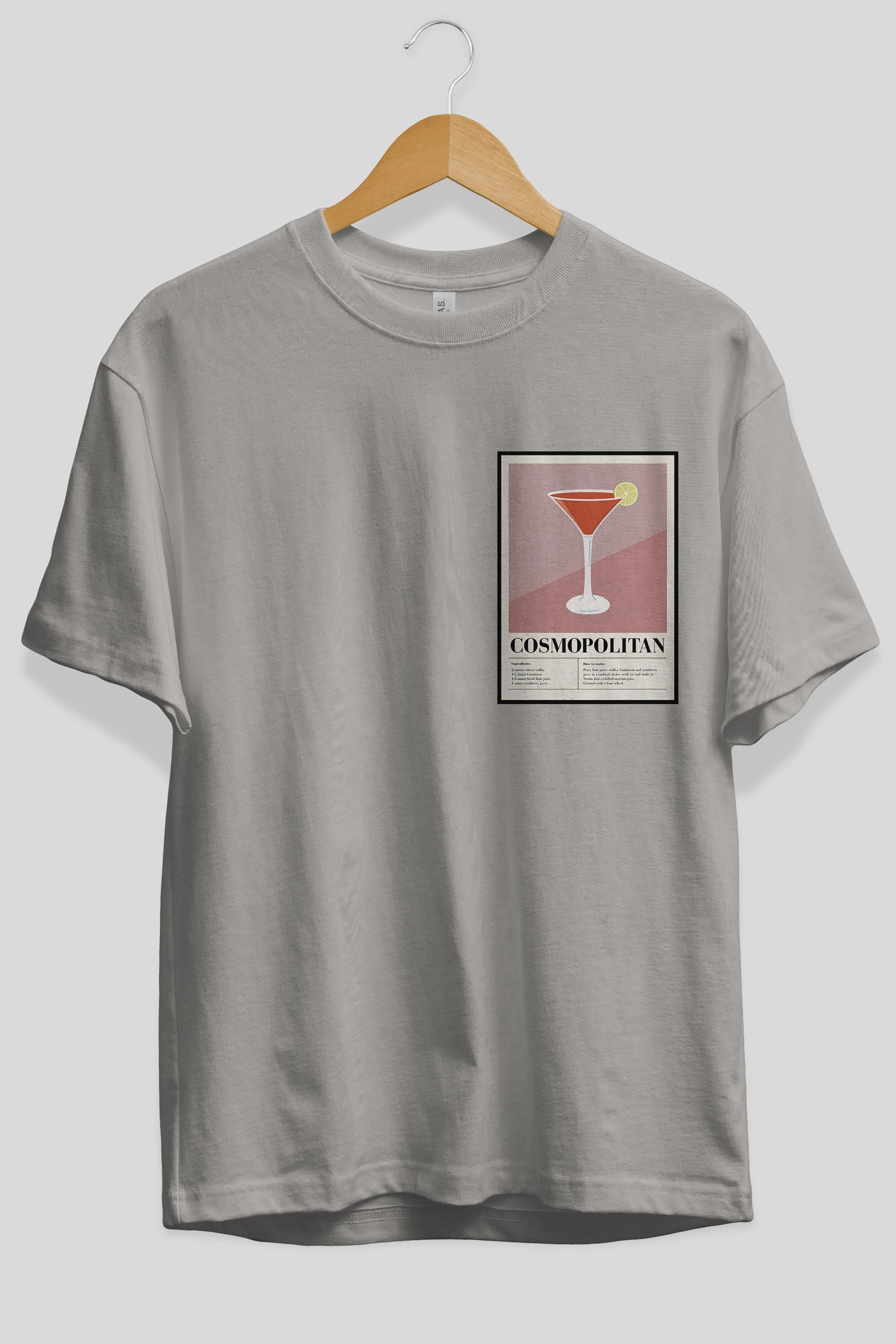 Cosmopolitan 3 Ön Sol Baskılı Oversize t-shirt Erkek Kadın Unisex %100 Pamuk Bisiklet Yaka tişort