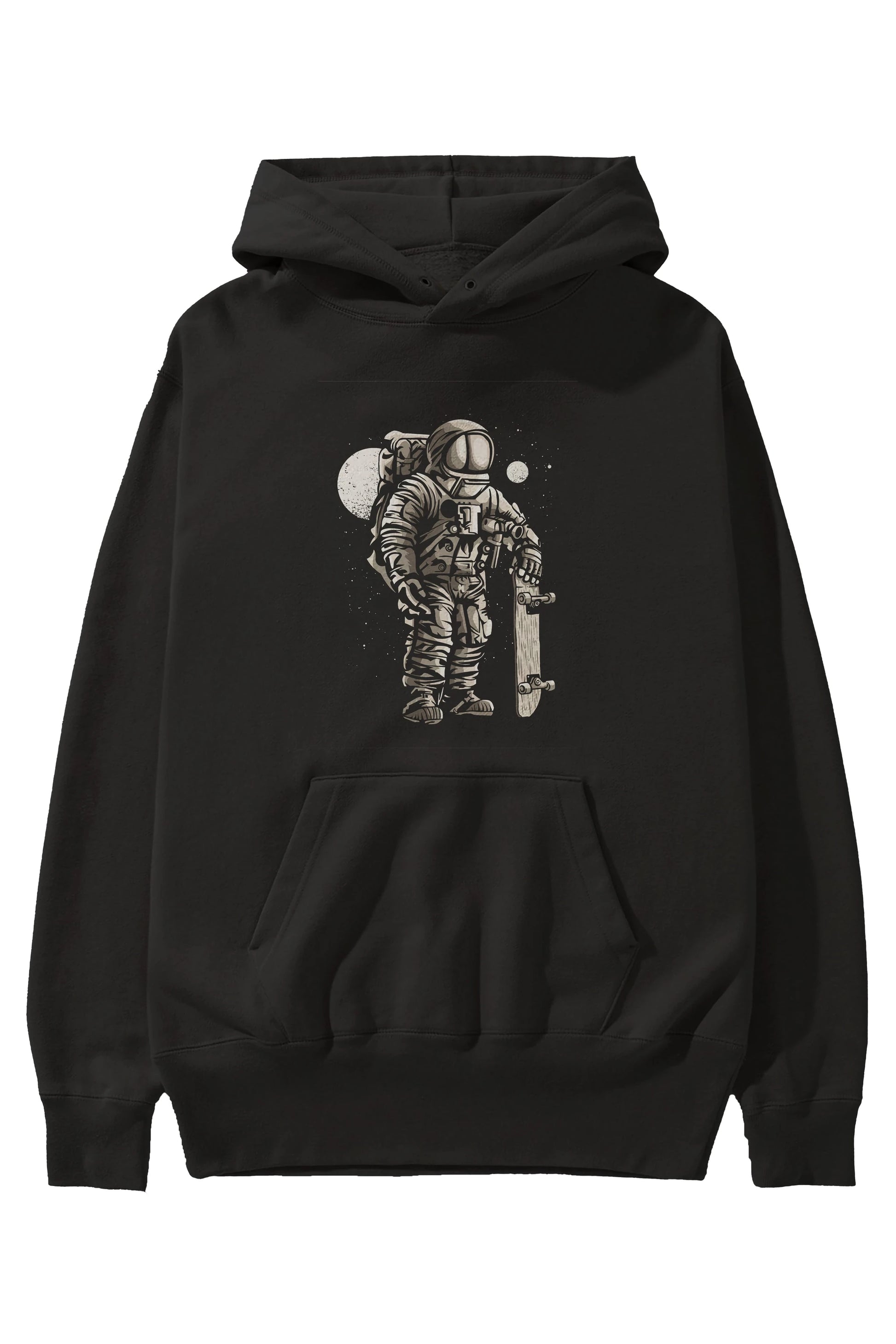 Astronaut Skater Ön Baskılı Hoodie Oversize Kapüşonlu Sweatshirt Erkek Kadın Unisex