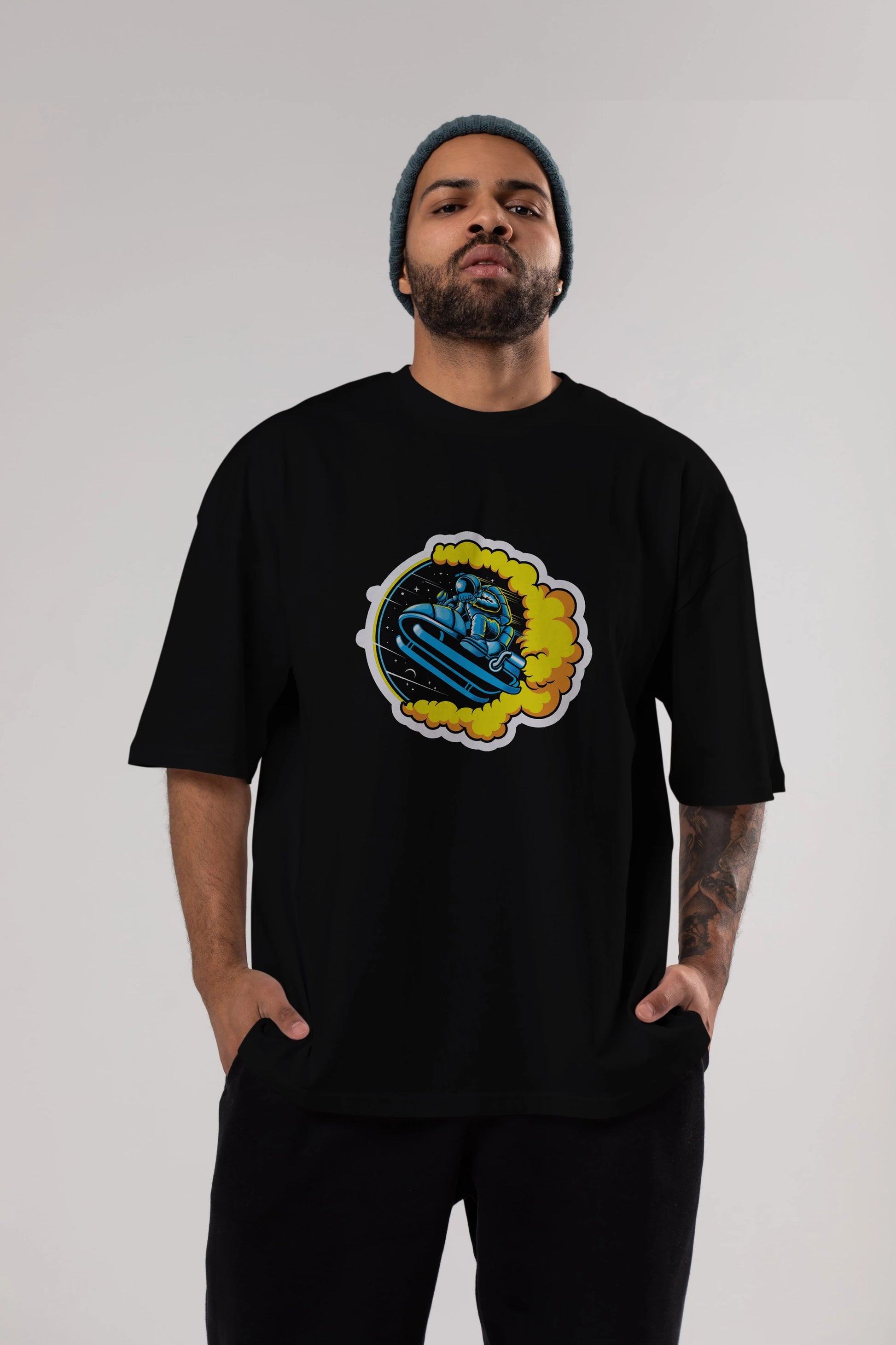 Astrojump with Snowmobile Sticker Ön Baskılı Oversize t-shirt Erkek Kadın Unisex