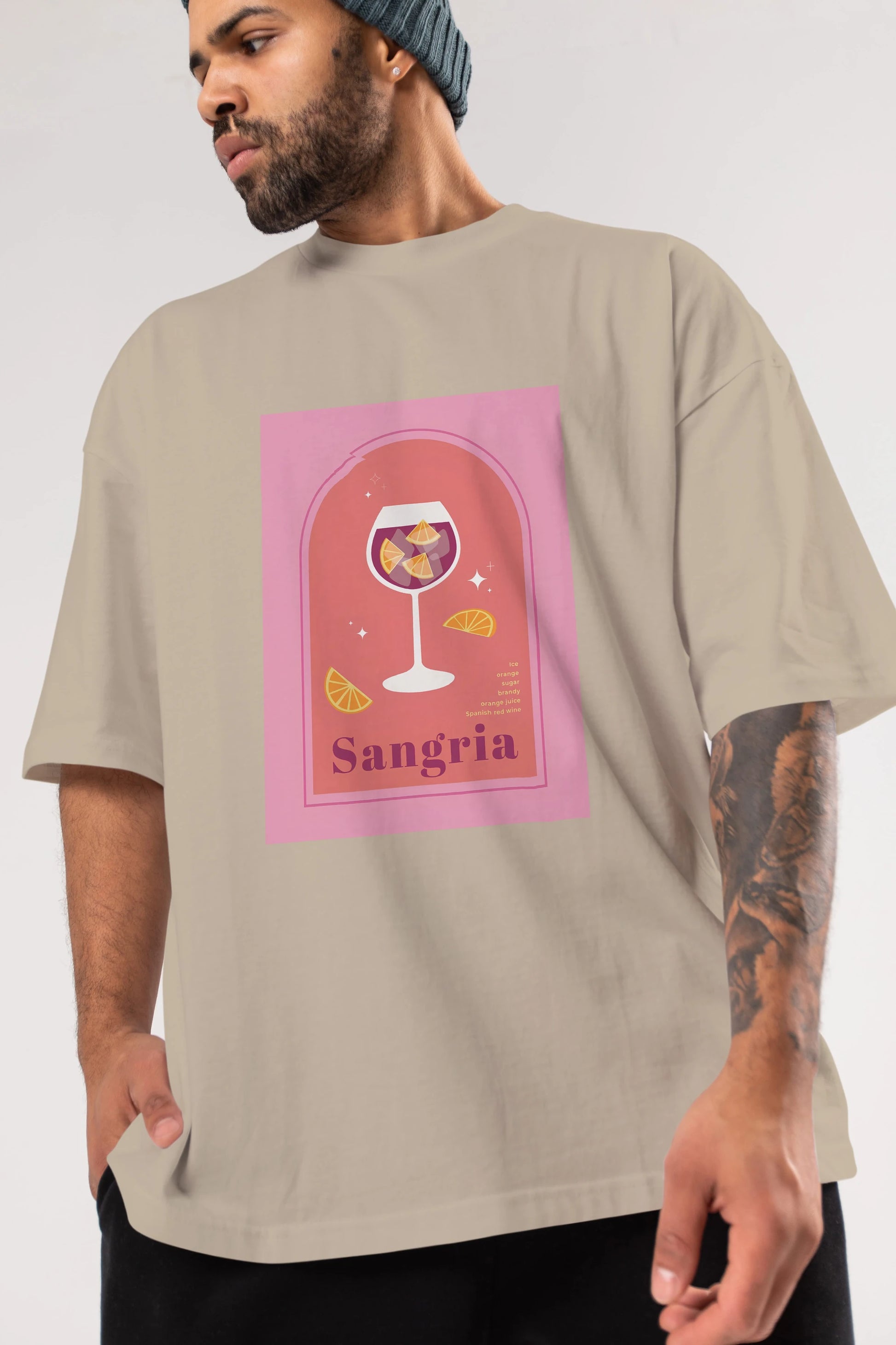 Sangria Ön Baskılı Oversize t-shirt Erkek Kadın Unisex %100 Pamuk Bisiklet Yaka tişort