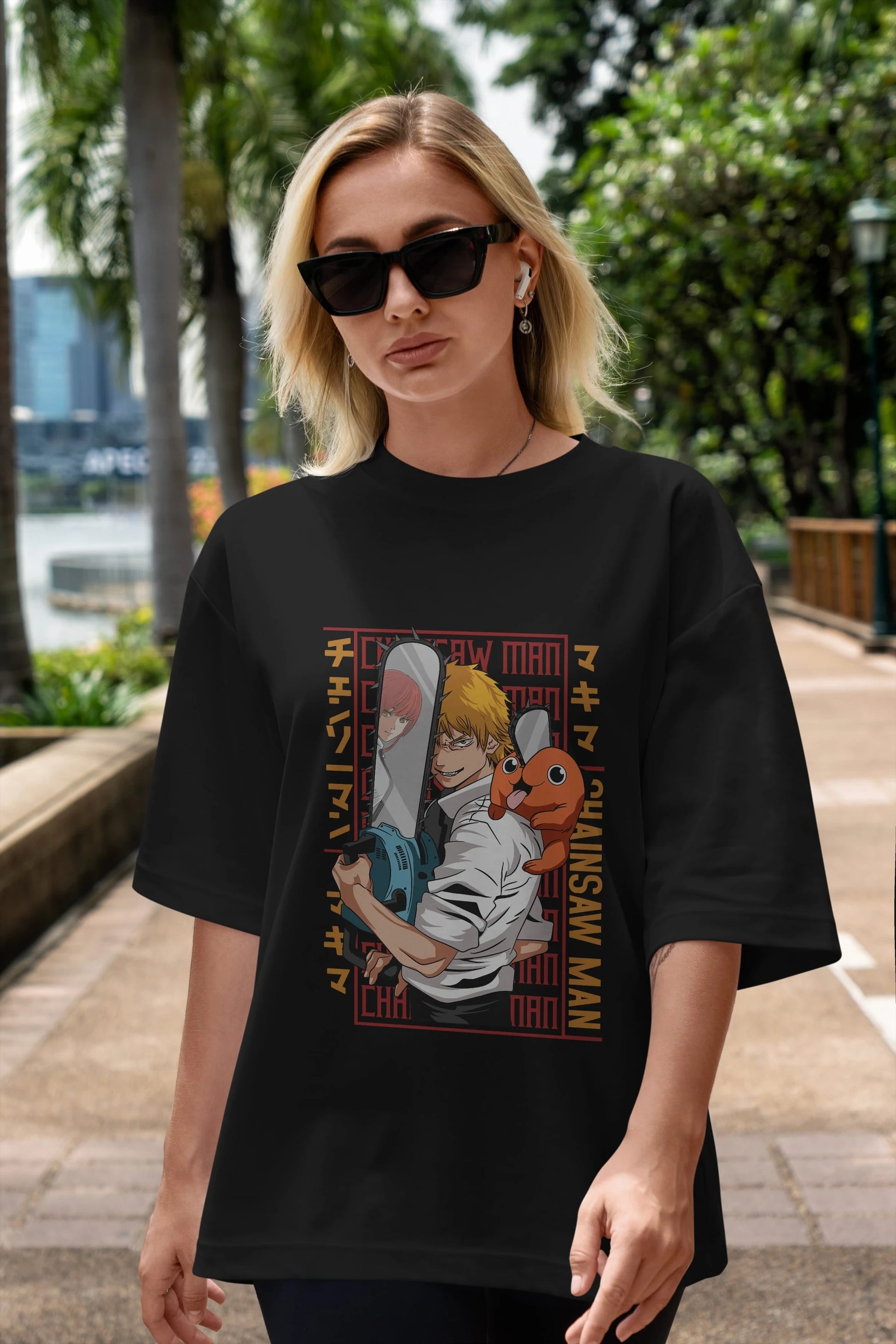 Chainsaw DENJI Anime Ön Baskılı Oversize t-shirt %100 pamuk Erkek Kadın Unisex