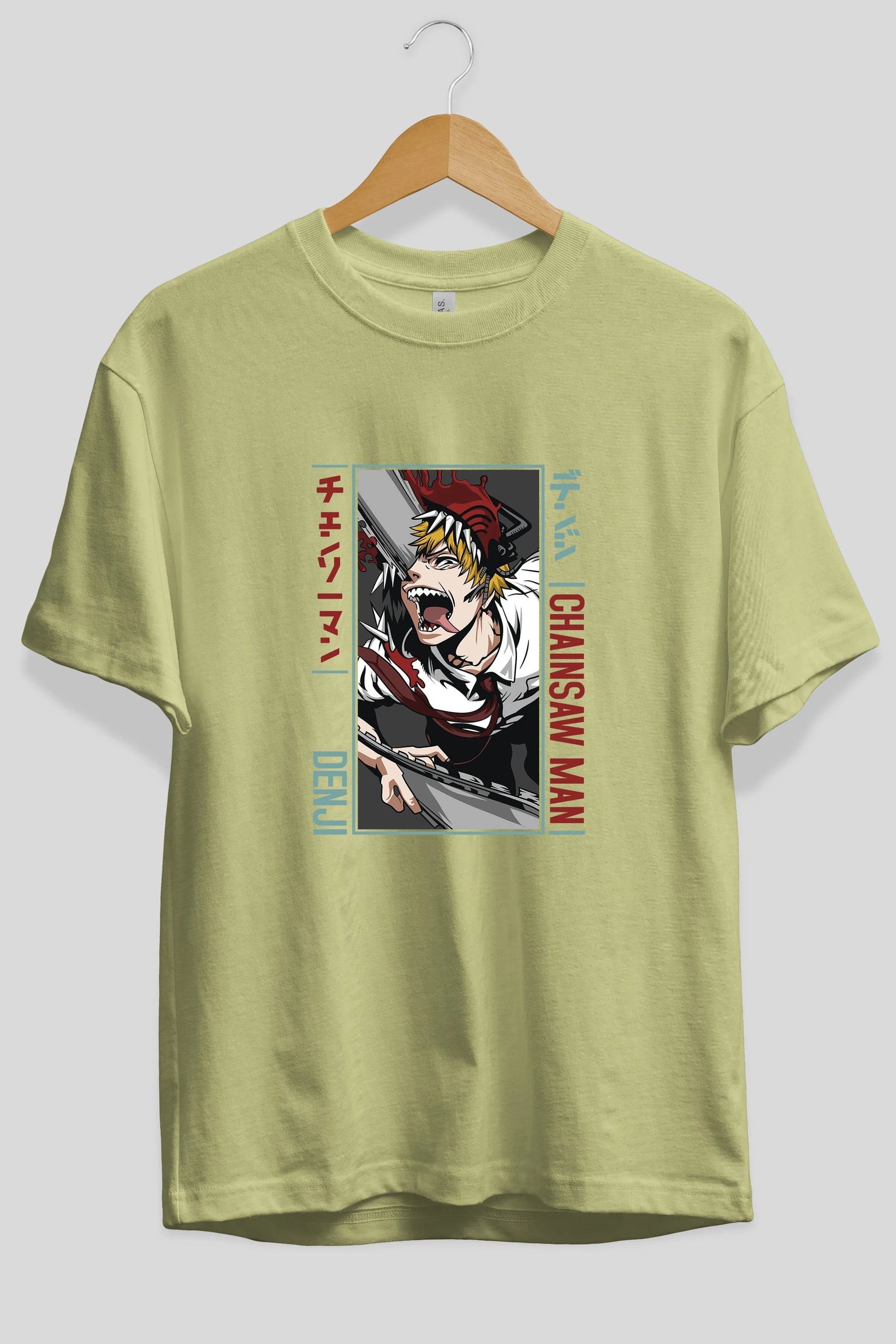Denji Chainsaw Man Anime Ön Baskılı Oversize t-shirt %100 pamuk Erkek Kadın Unisex