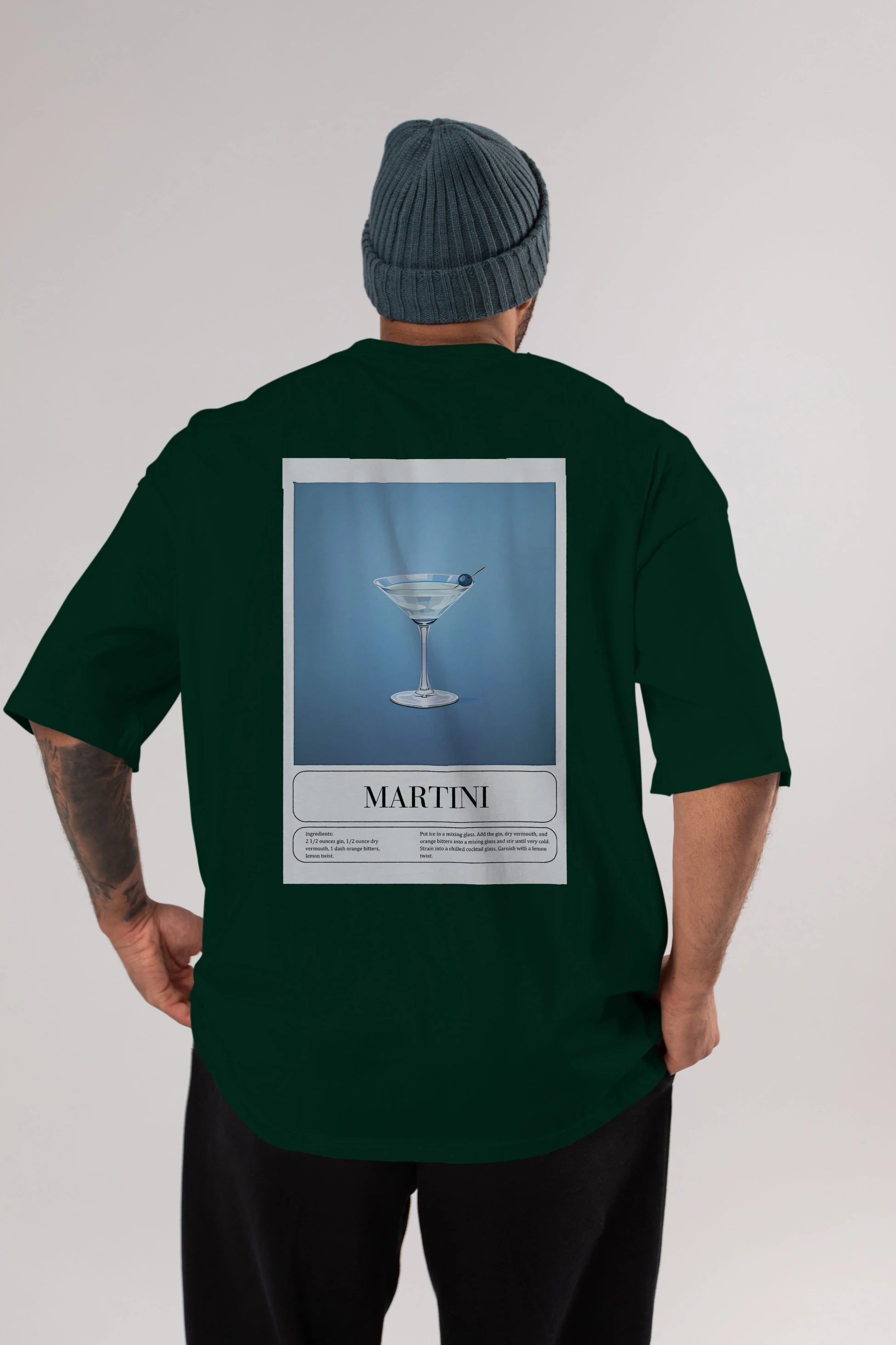 Martini Arka Baskılı Oversize t-shirt Erkek Kadın Unisex %100 Pamuk Bisiklet Yaka tişort