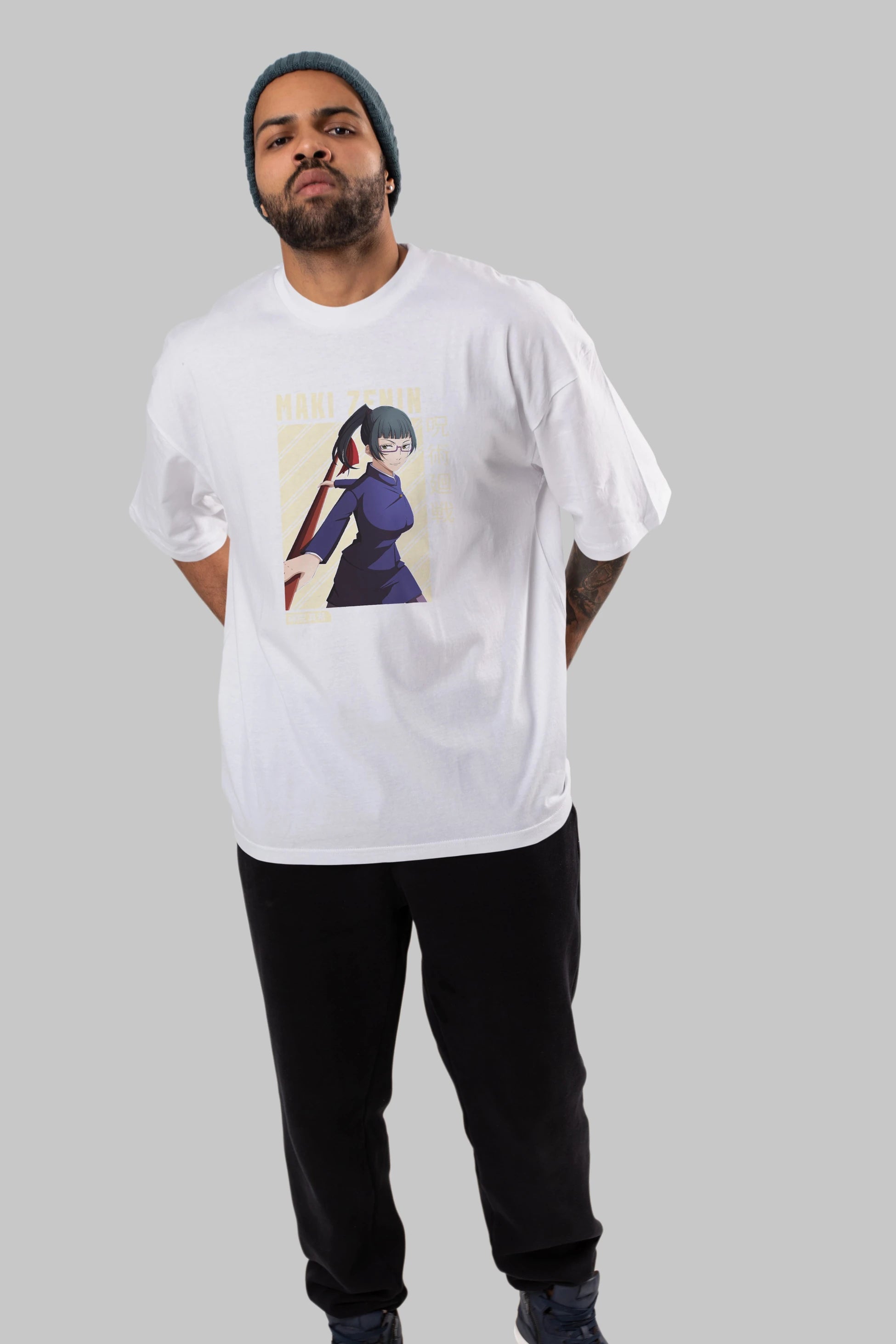 Maki Zenin CHAİNSAWMAN Anime Ön Baskılı Oversize t-shirt %100 pamuk Erkek Kadın Unisex