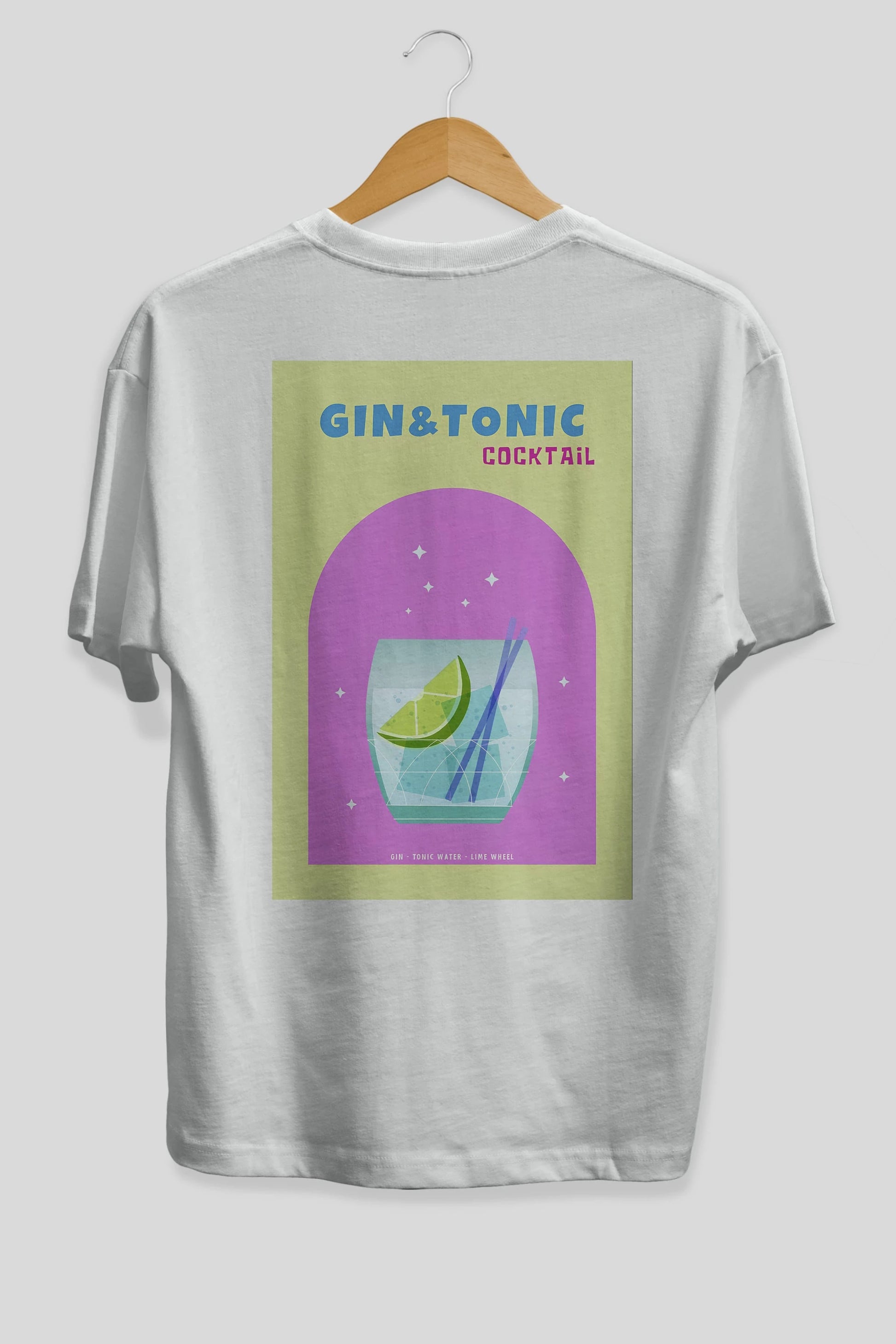 Gin Tonic Cocktail Arka Baskılı Oversize t-shirt Erkek Kadın Unisex %100 Pamuk Bisiklet Yaka tişort