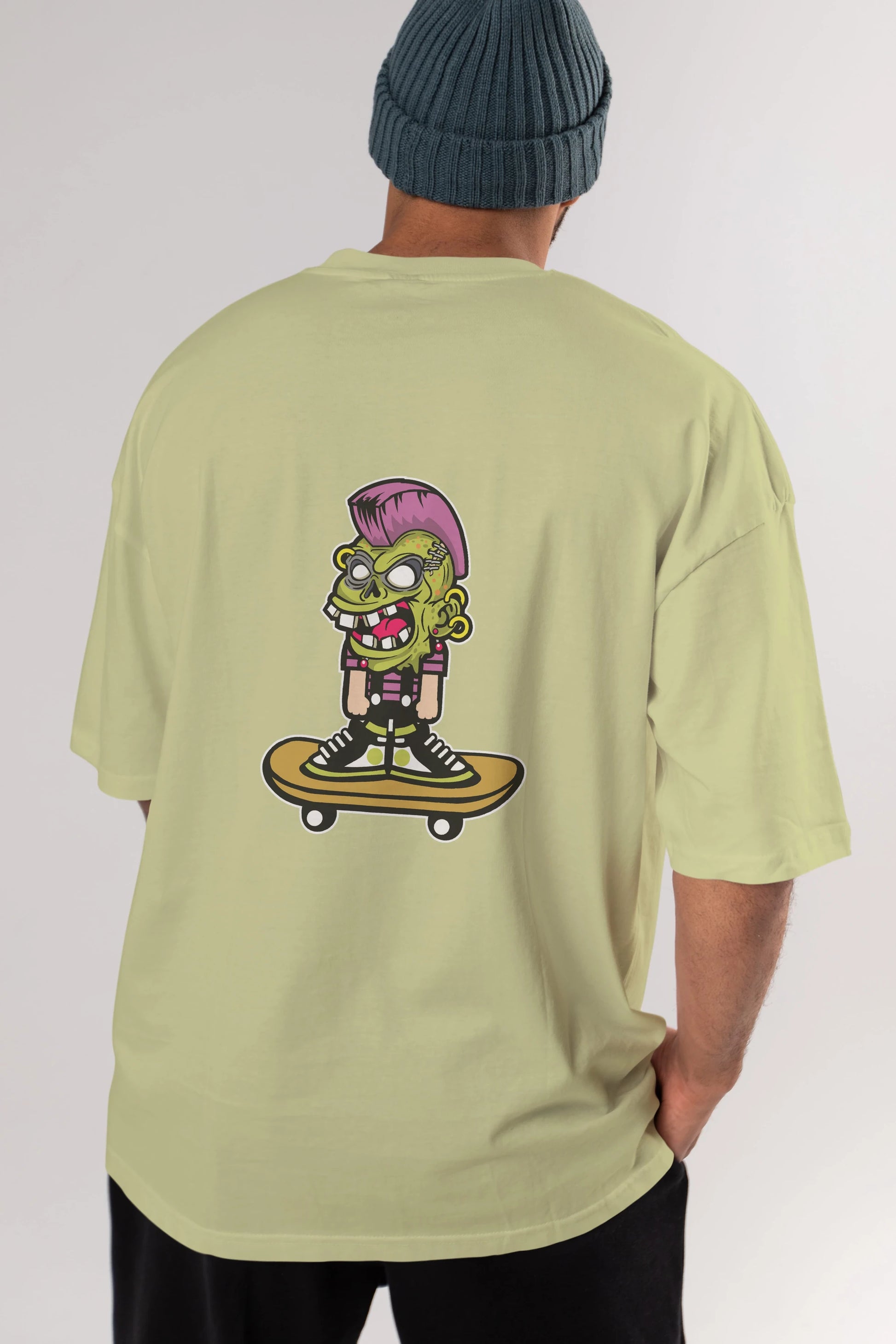 Zombie Punk Skater Arka Baskılı Oversize t-shirt Erkek Kadın Unisex %100 Pamuk tişort