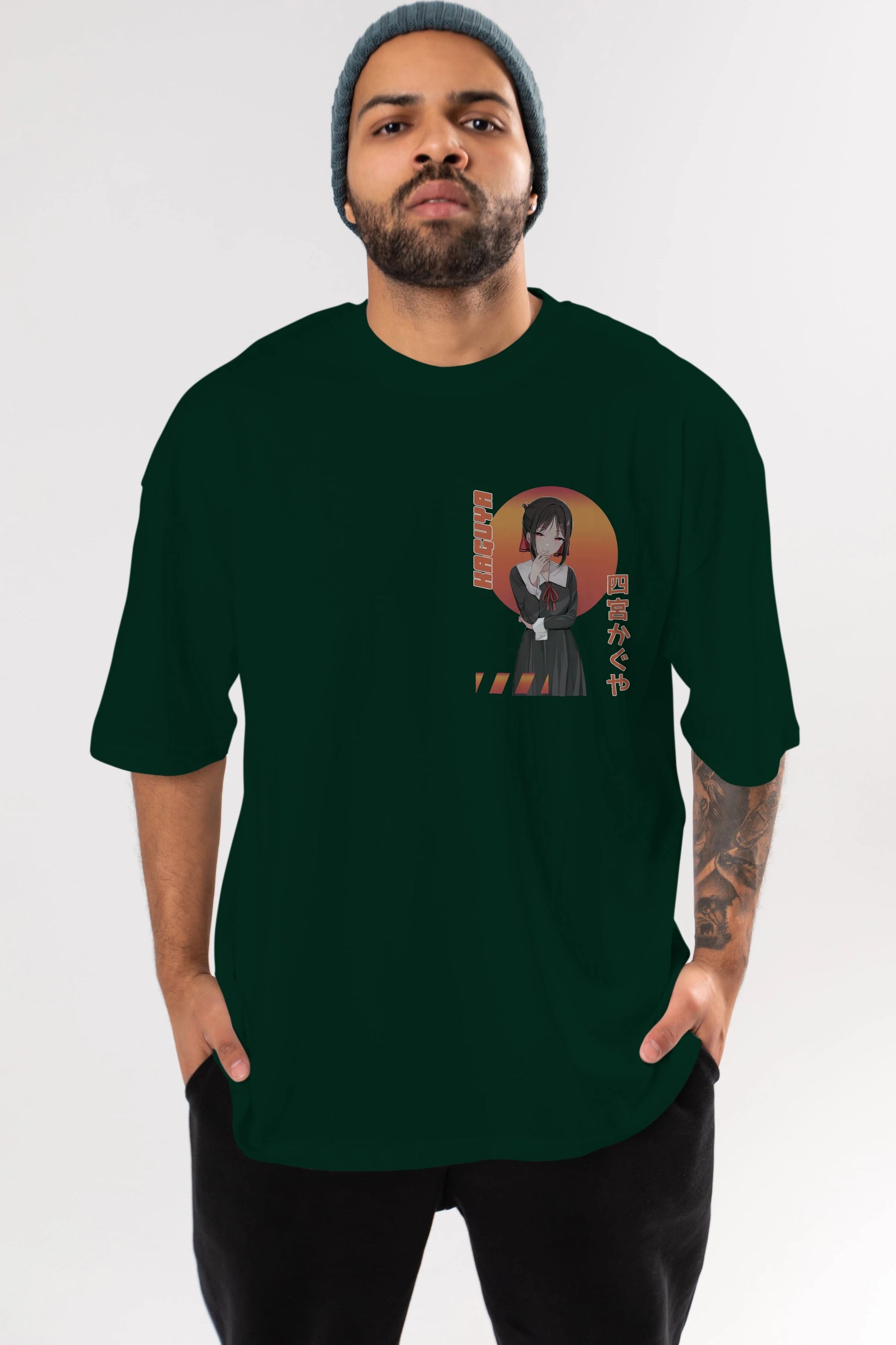Kaguya Shinomiya 5 Ön Sol Baskılı Oversize t-shirt Erkek Kadın Unisex %100 Pamuk Bisiklet Yaka tişort