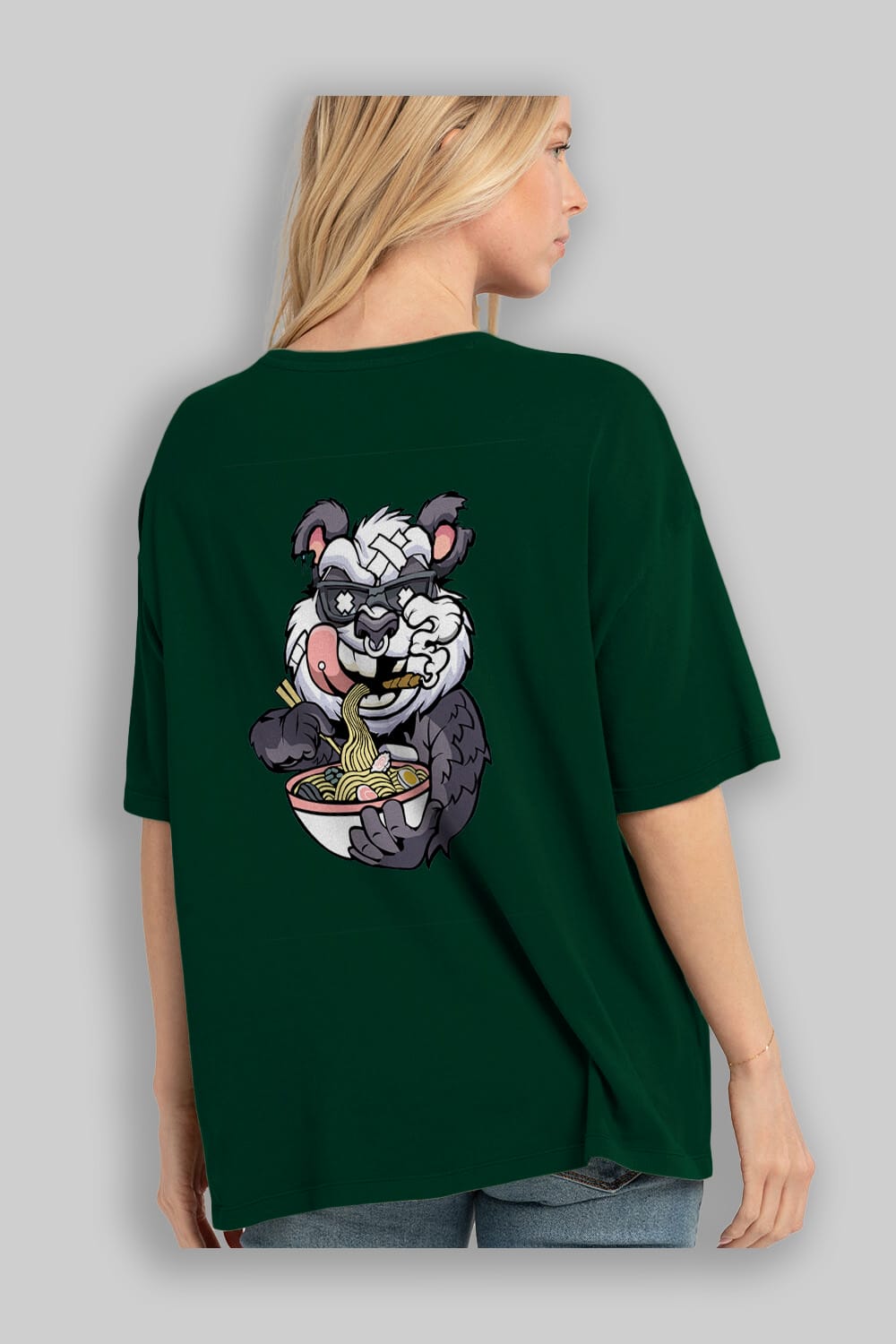 Panda Ramen Arka Baskılı Oversize t-shirt Erkek Kadın Unisex %100 Pamuk tişort