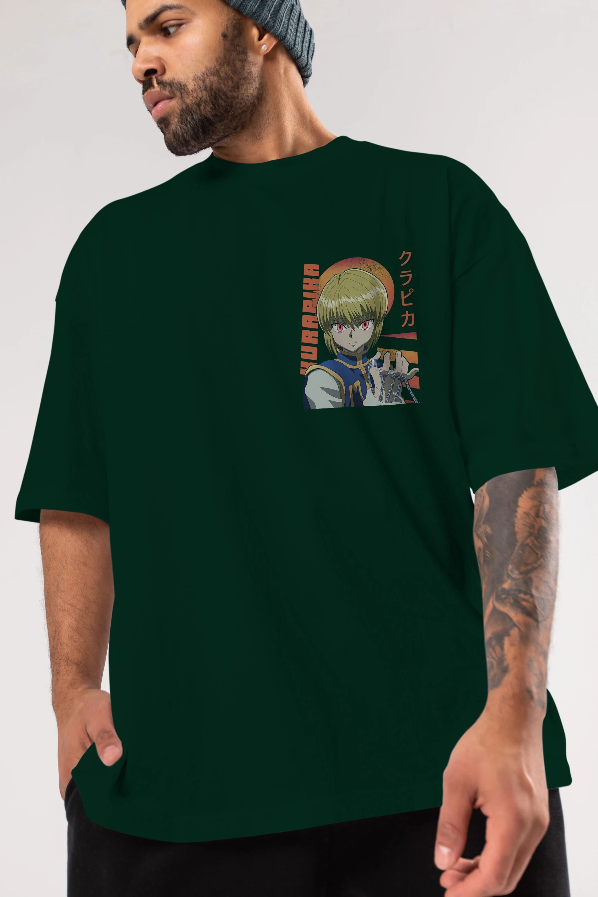 Kurapika 5 (2) Ön Sol Baskılı Oversize t-shirt Erkek Kadın Unisex %100 Pamuk Bisiklet Yaka tişort