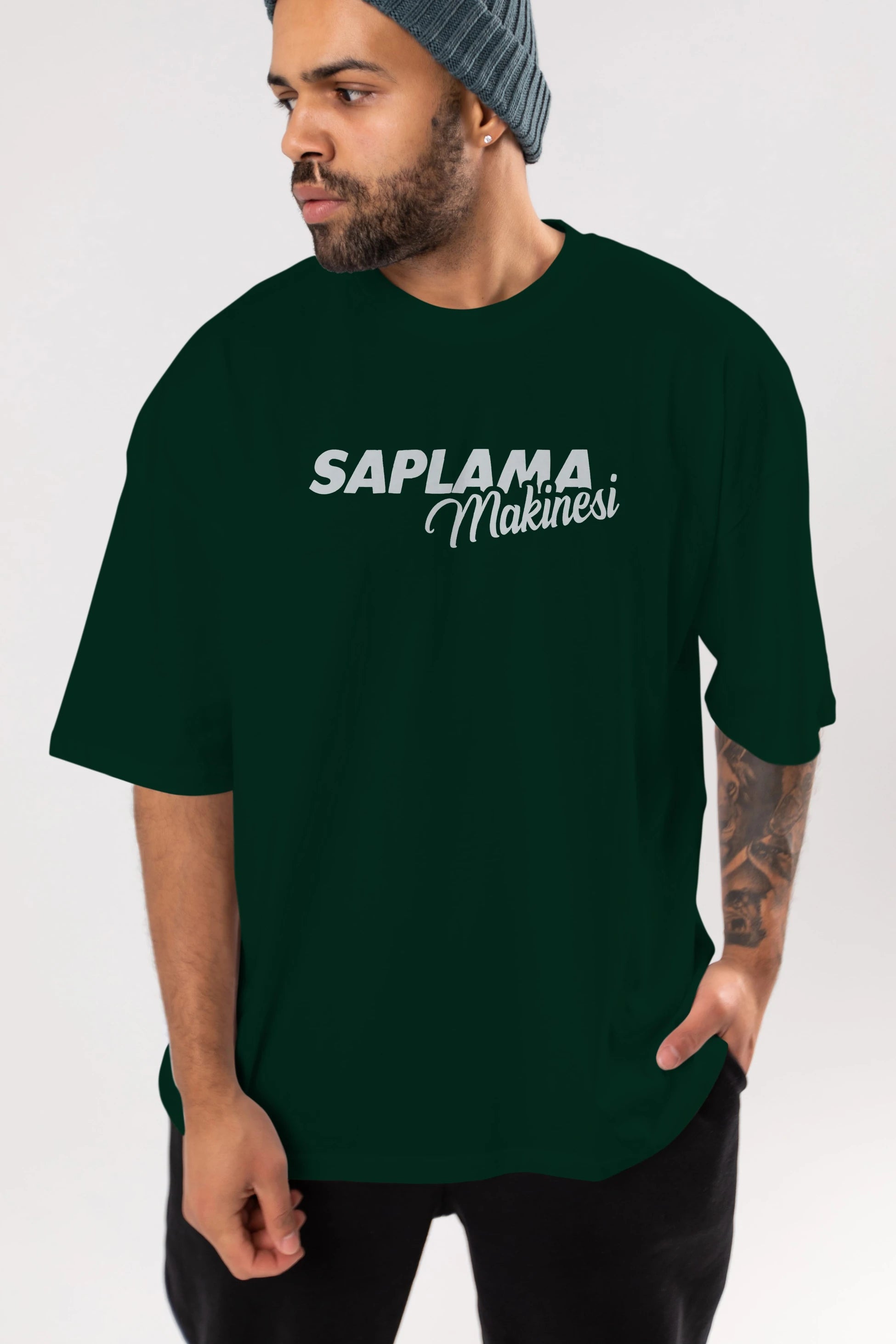 Saplama Makinesi Ön Baskılı Oversize t-shirt %100 pamuk Erkek Kadın Unisex