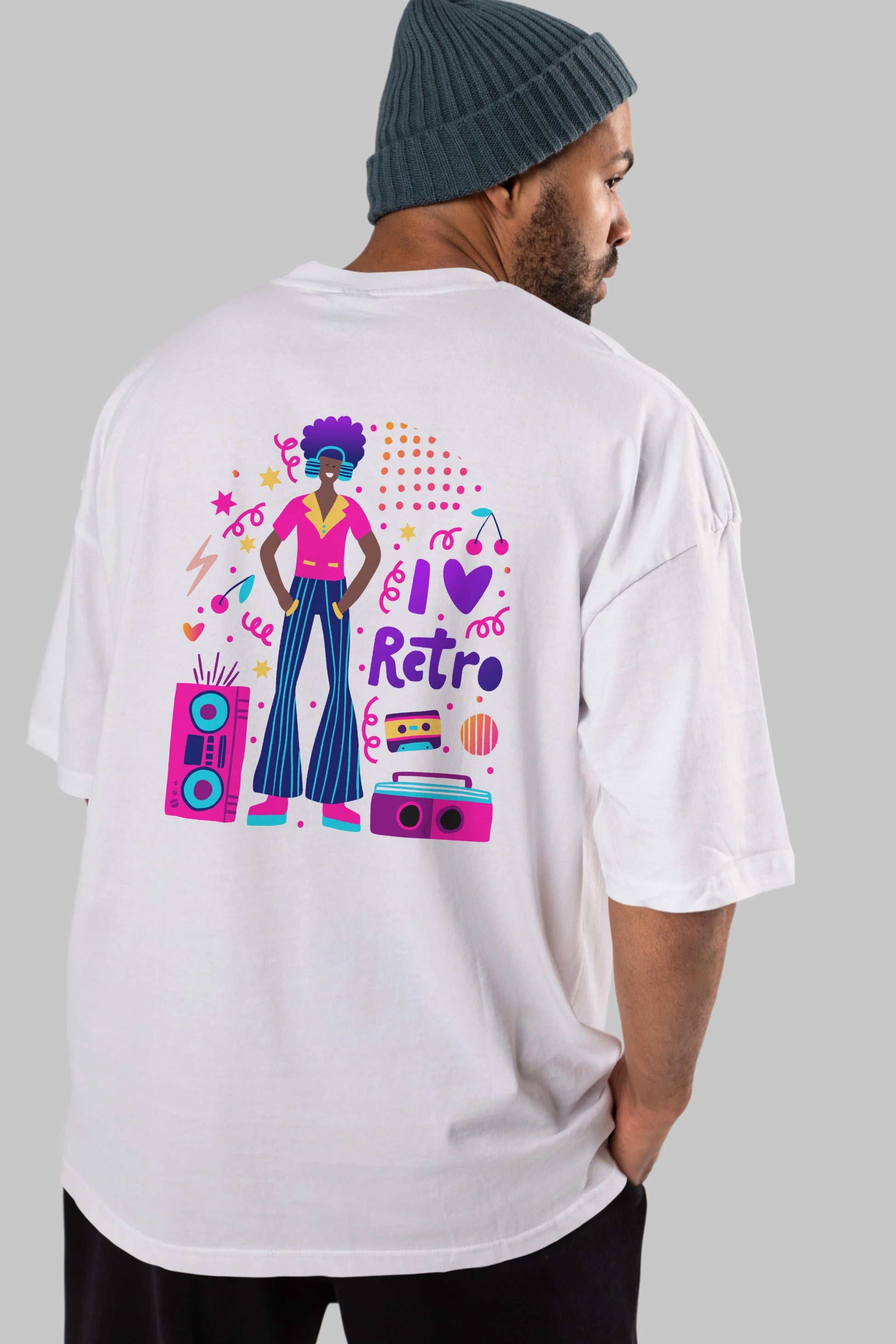 Retro Boy Party Arka Baskılı Oversize t-shirt Erkek Kadın Unisex