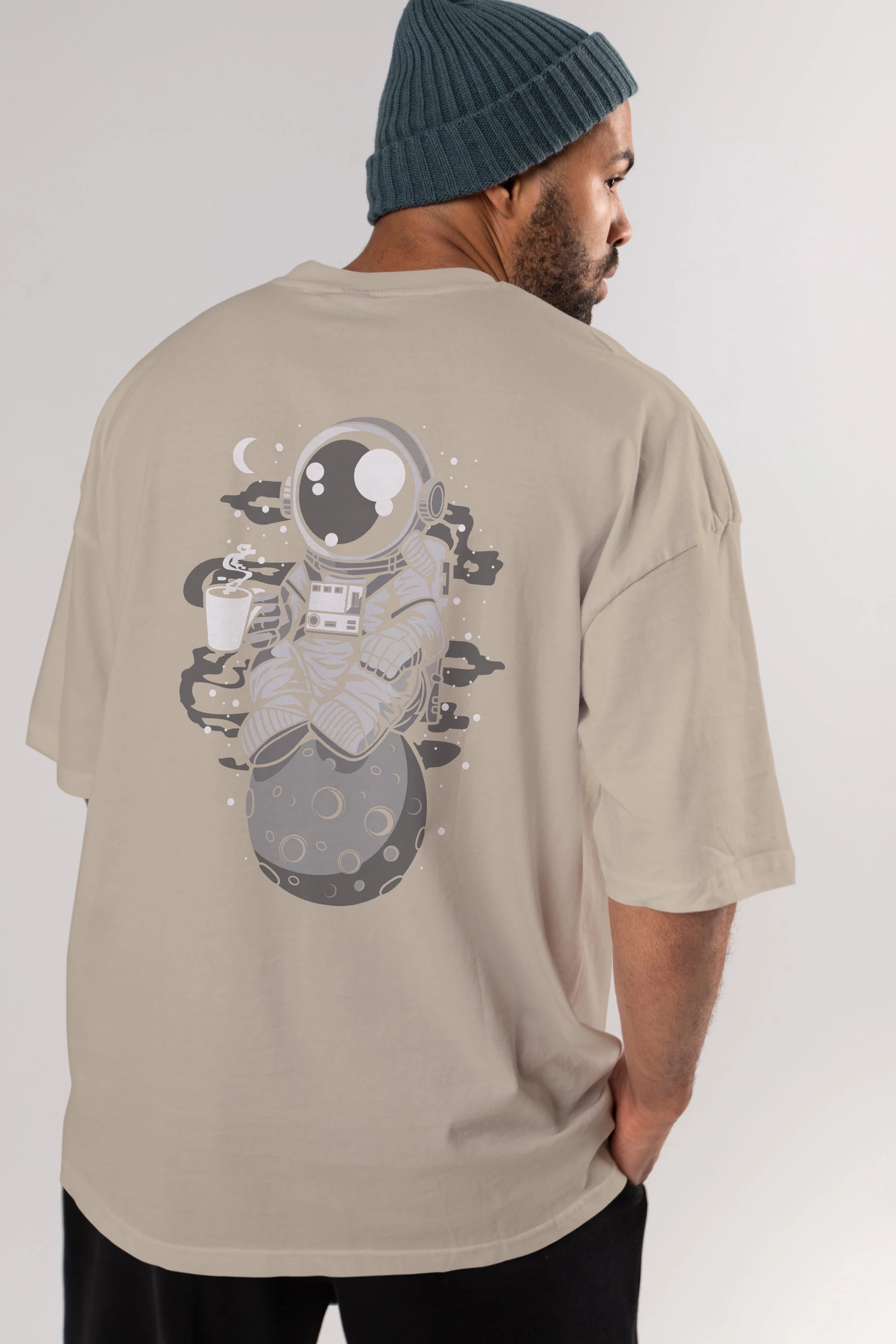 Astronaut Coffee Arka Baskılı Oversize t-shirt Erkek Kadın Unisex