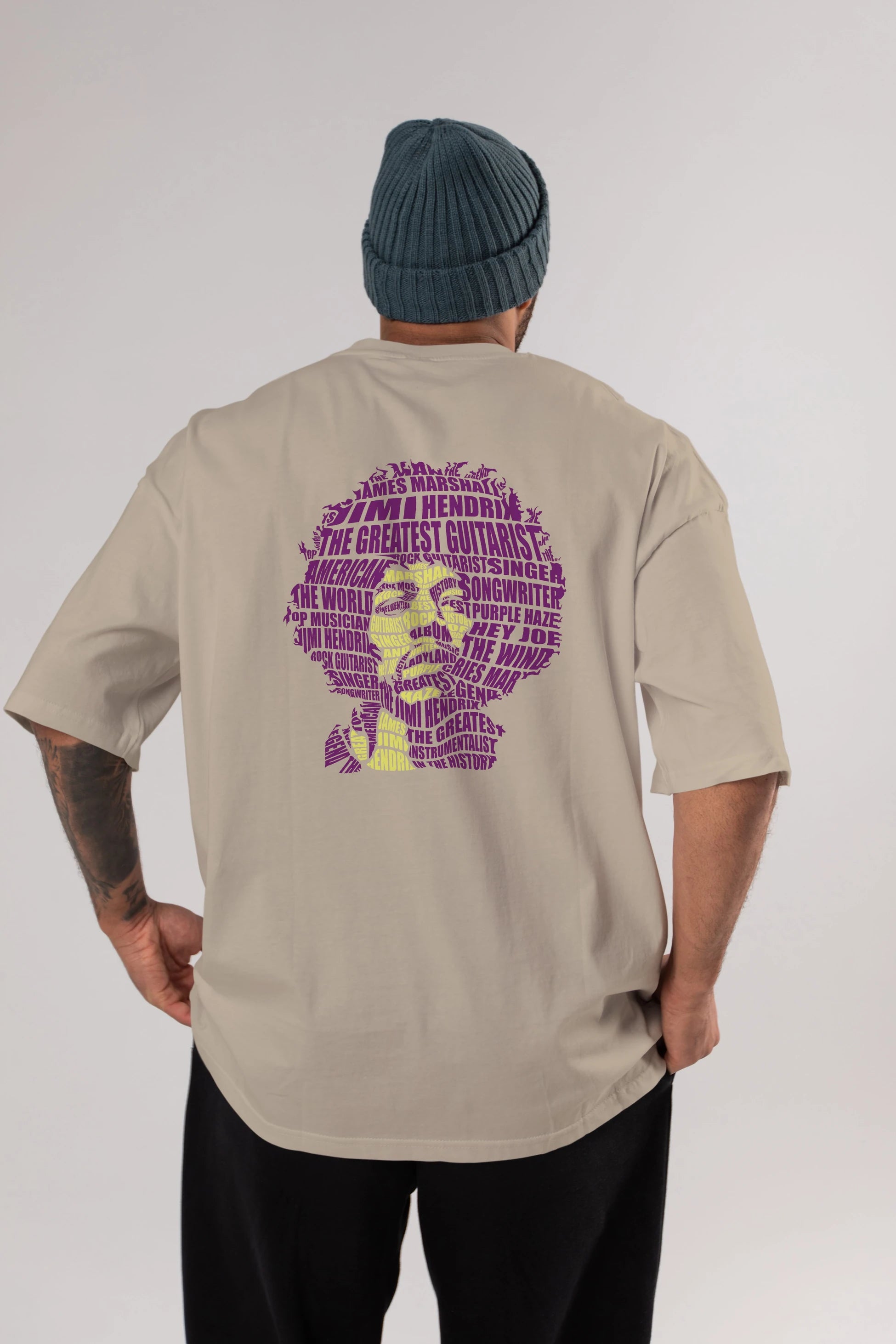 Jimmy Hendrix Calligram Arka Baskılı Oversize t-shirt %100 pamuk Erkek Kadın Unisex