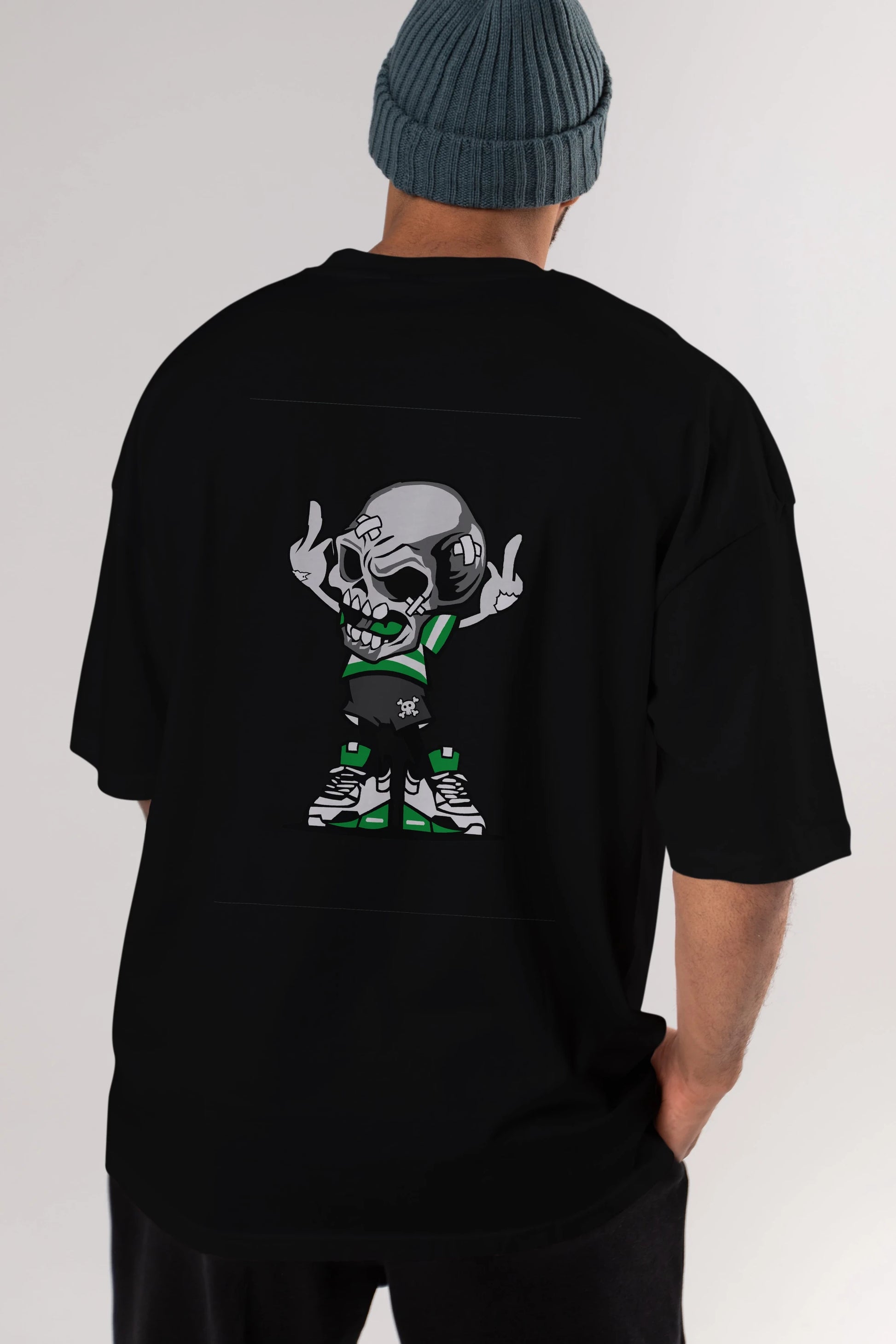 Skull F Hand Arka Baskılı Oversize t-shirt Erkek Kadın Unisex %100 Pamuk tişort