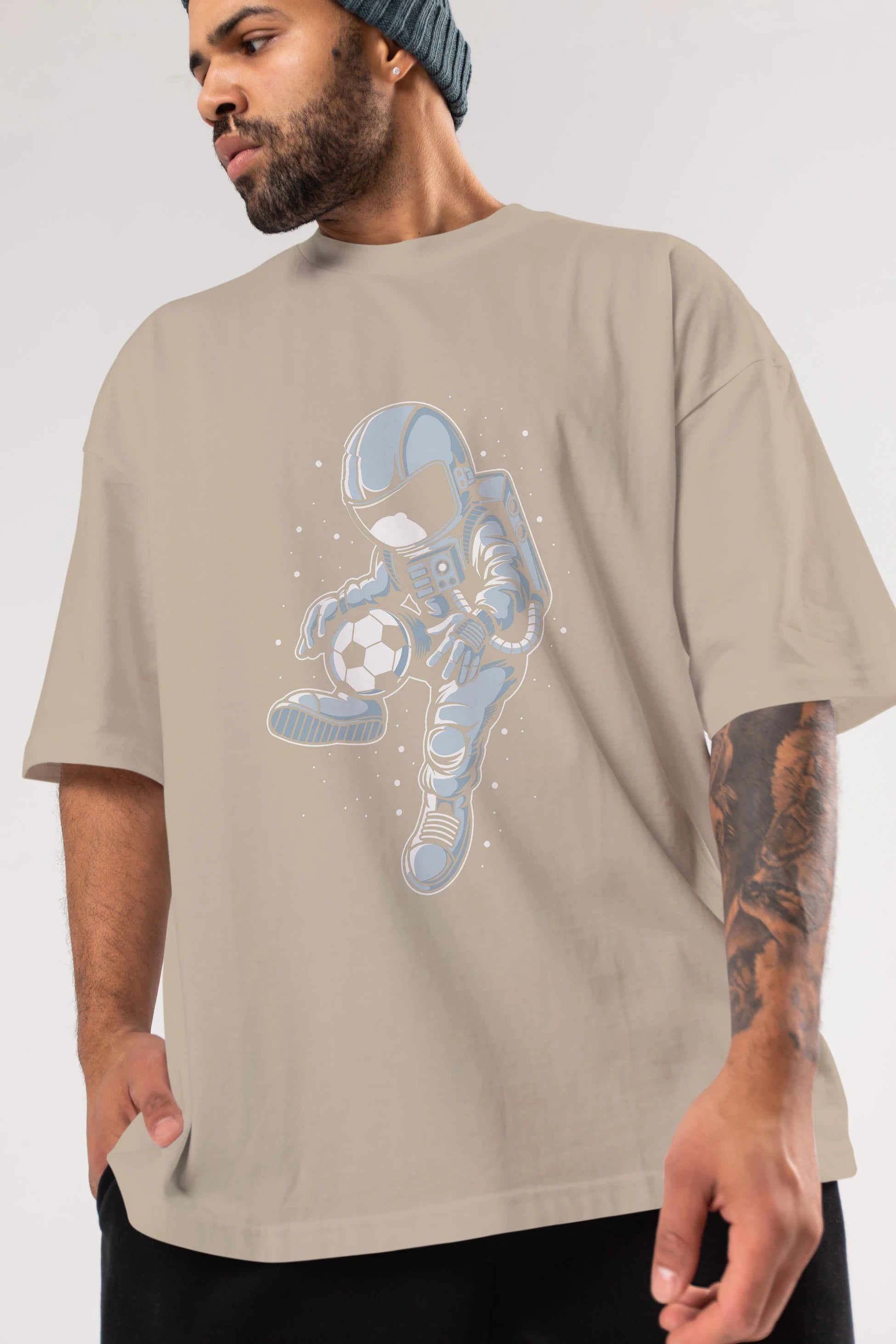Astronaut Soccer Player Ön Baskılı Oversize t-shirt Erkek Kadın Unisex