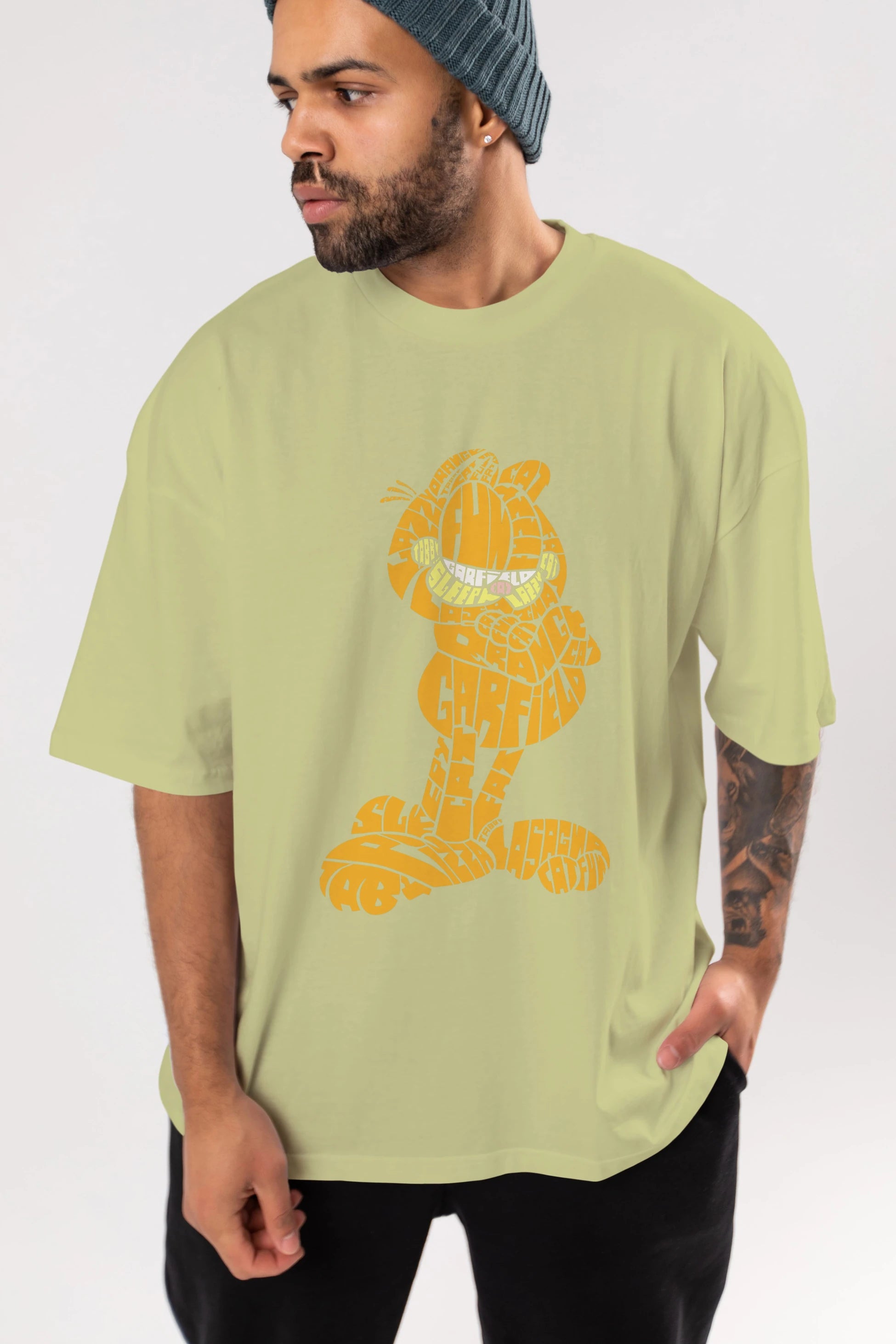 Garfield Ön Baskılı Oversize t-shirt %100 pamuk Erkek Kadın Unisex