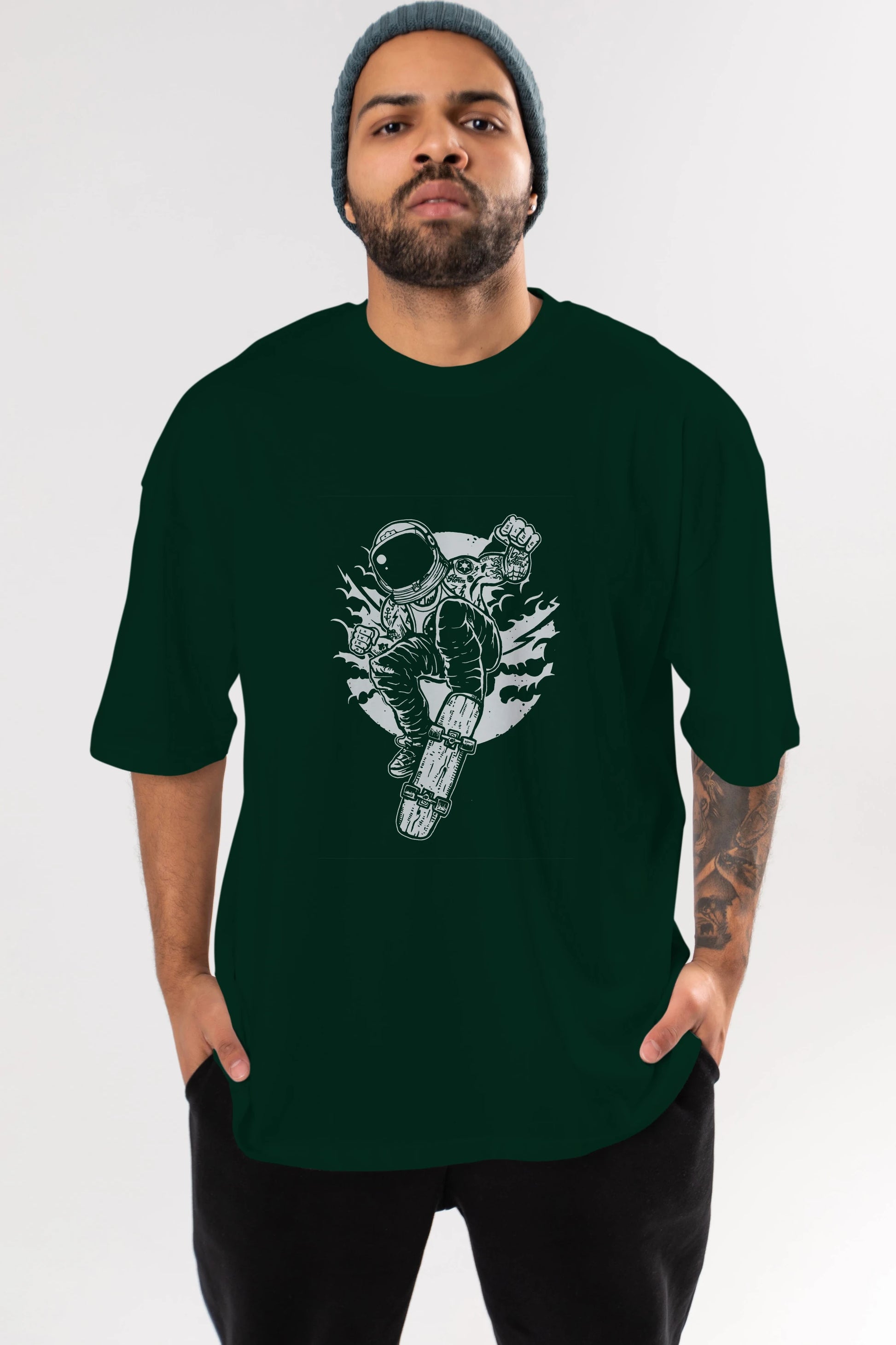 Space Skater Ön Baskılı Oversize t-shirt Erkek Kadın Unisex %100 Pamuk tişort