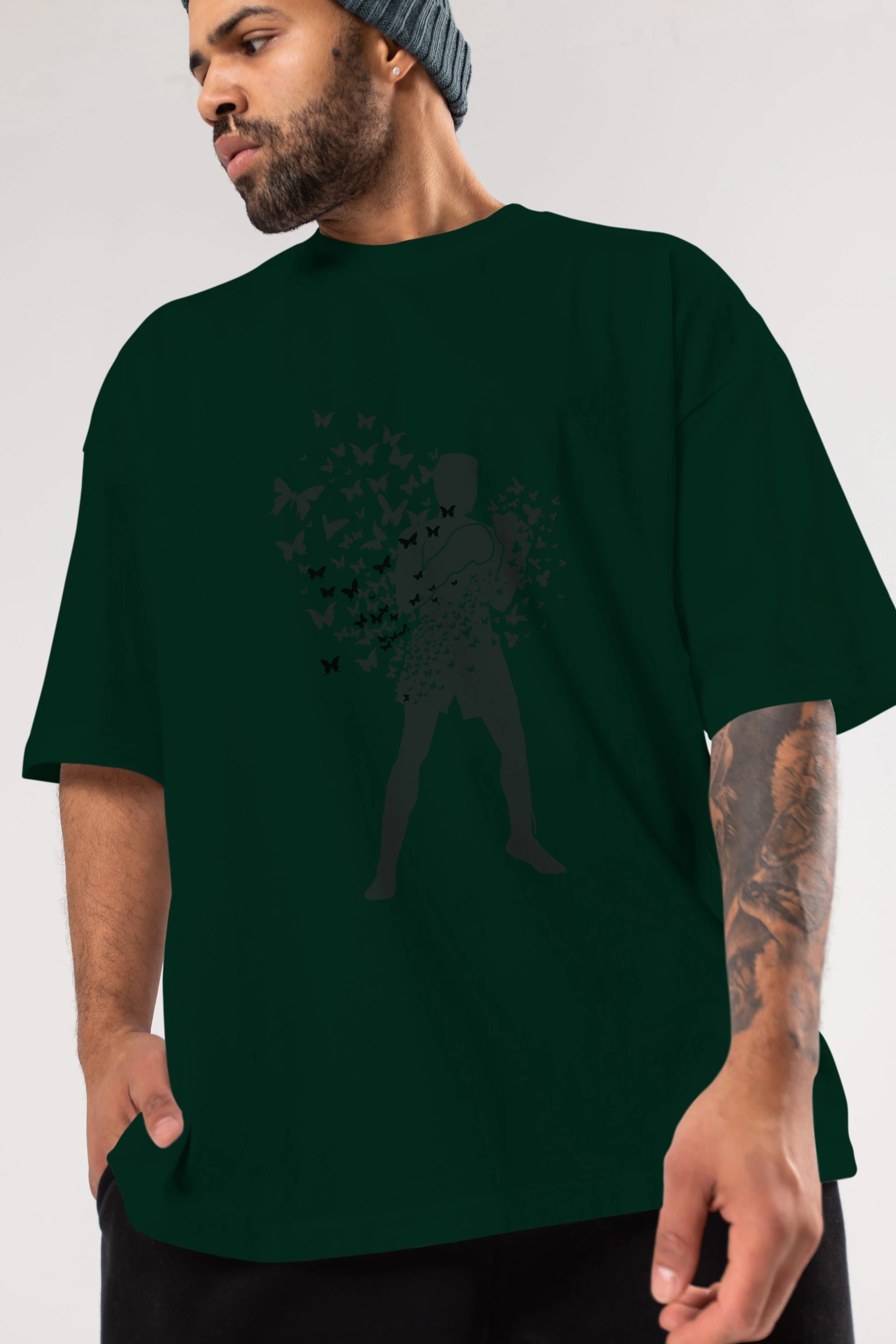 Float Like Butterfly Sting Like Bee Ön Baskılı Oversize t-shirt %100 pamuk Erkek Kadın Unisex