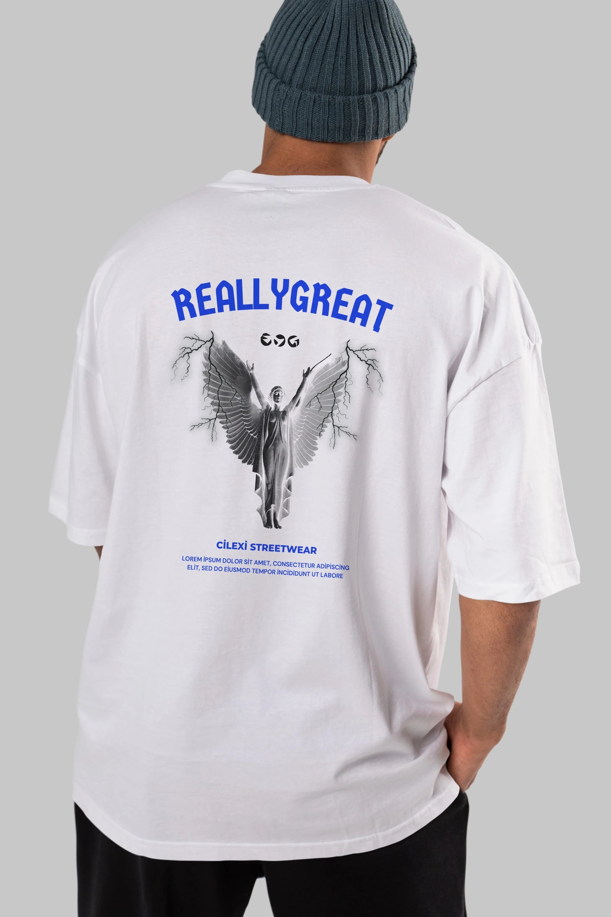 Reallygreat Angel Arka Baskılı Oversize t-shirt Erkek Kadın Unisex